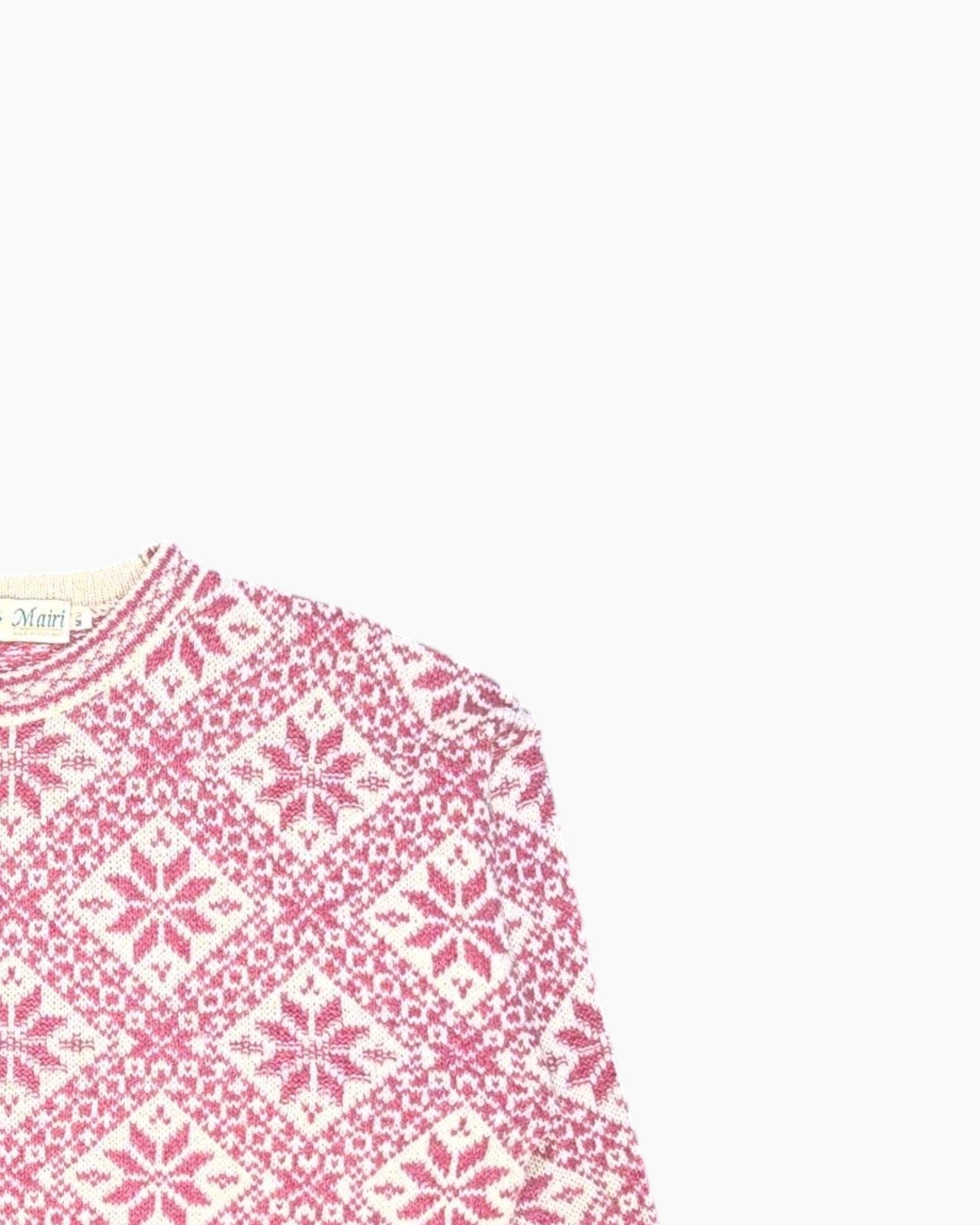 Front-detail-2 Vintage 80s/90s Mairi Pullover Sweater – Pink Fair Isle Jacquard