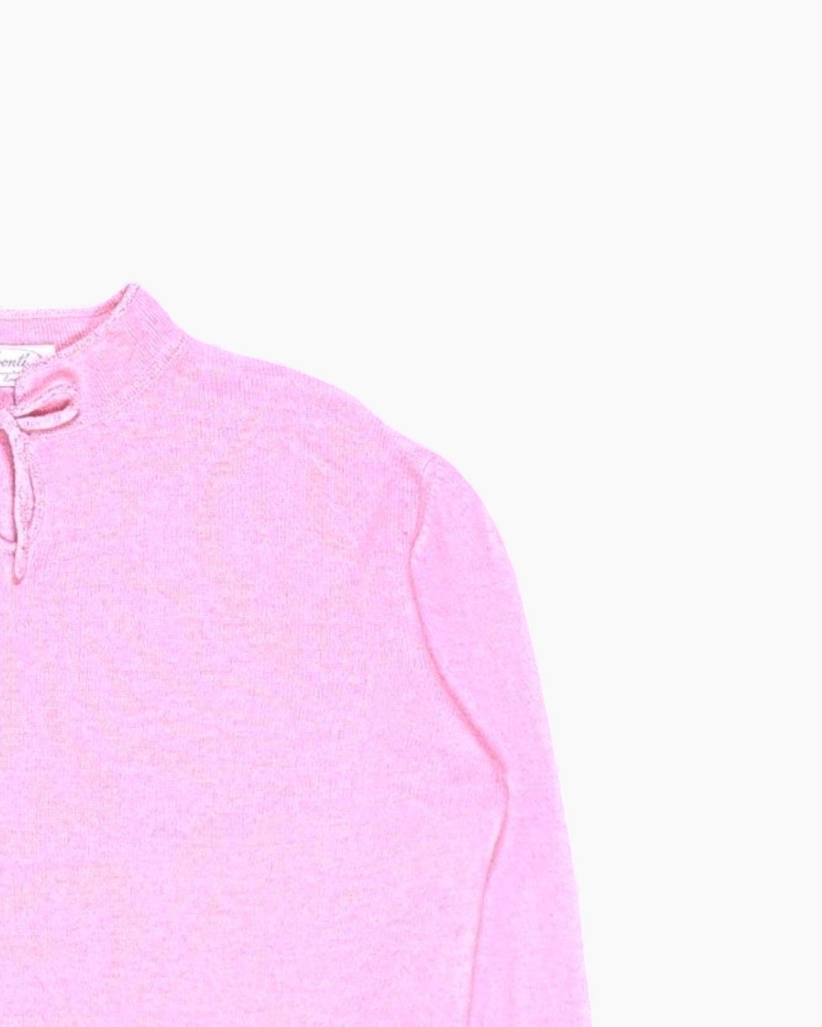 Front-detail-2 Vintage Y2K Minotti Pullover Sweater – Pink Cropped Tie-Neck
