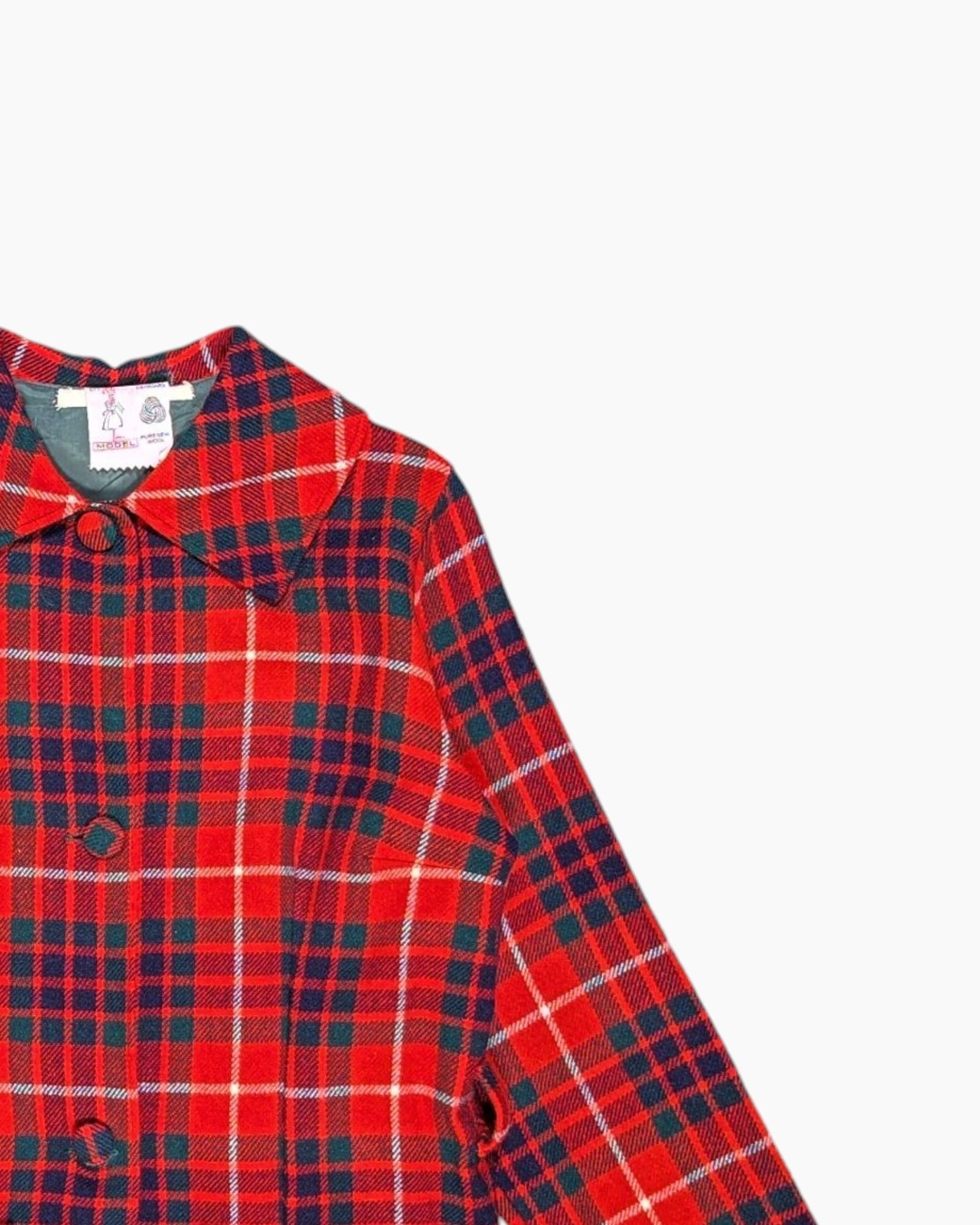 Front-detail-2 Vintage 60s MODEL Peacoat – Checkered Pure New Wool