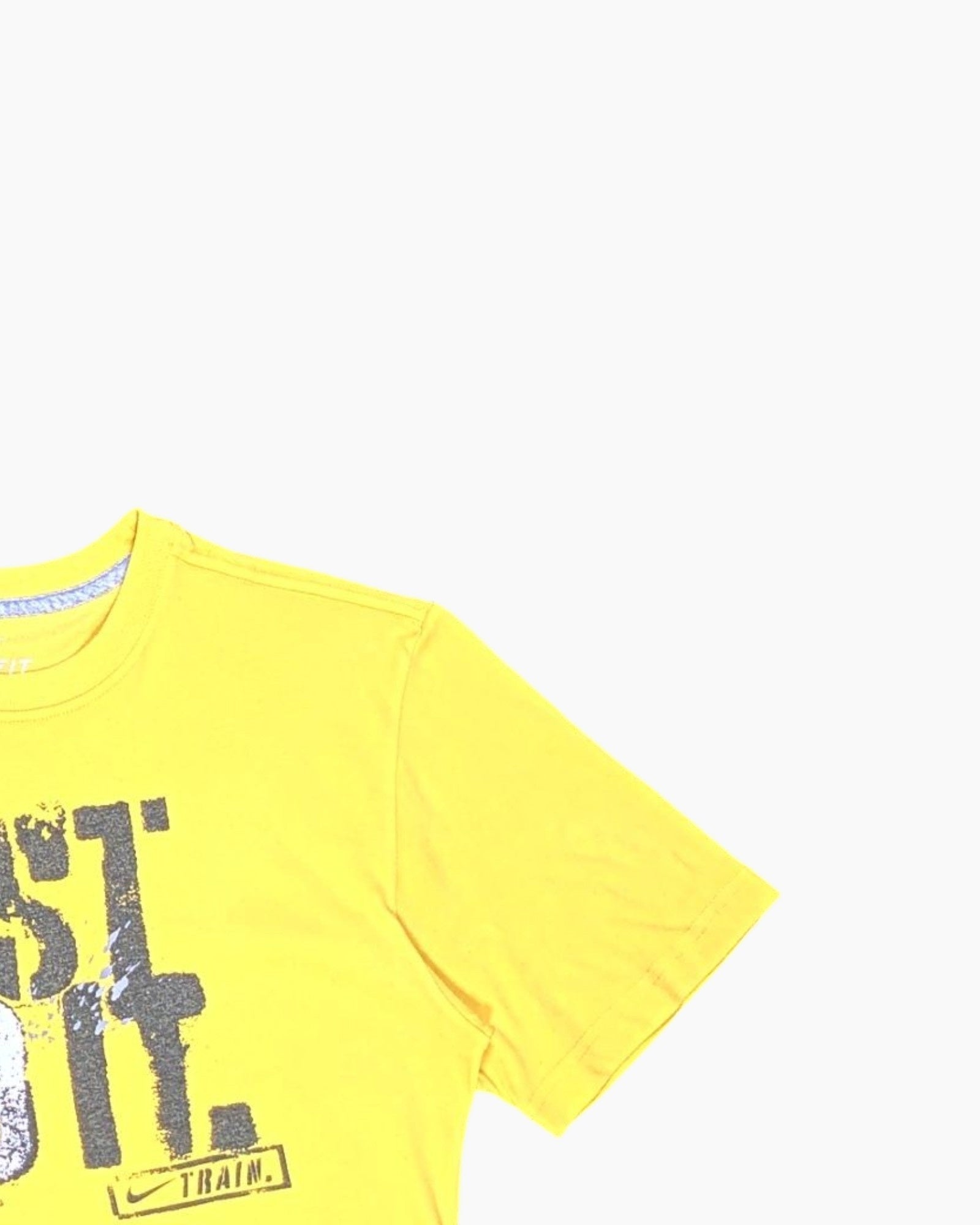 Front-detail-2 Pre-owned Nike Graphic T-Shirt – Yellow Printed Chest Graphic