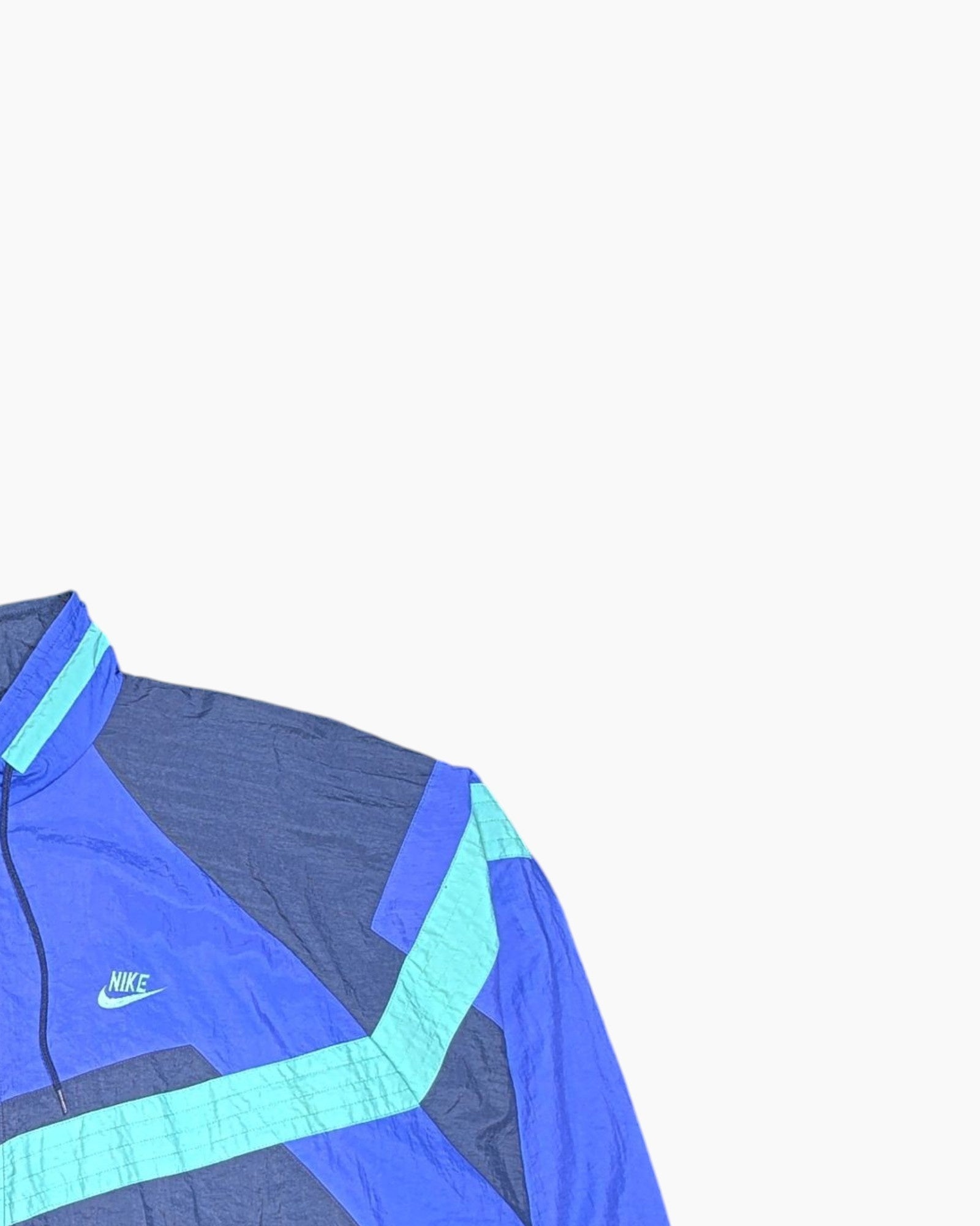 Front-detail-2 Vintage 80s/90s Nike Windbreaker Jacket – Blue Geometric Colorblock