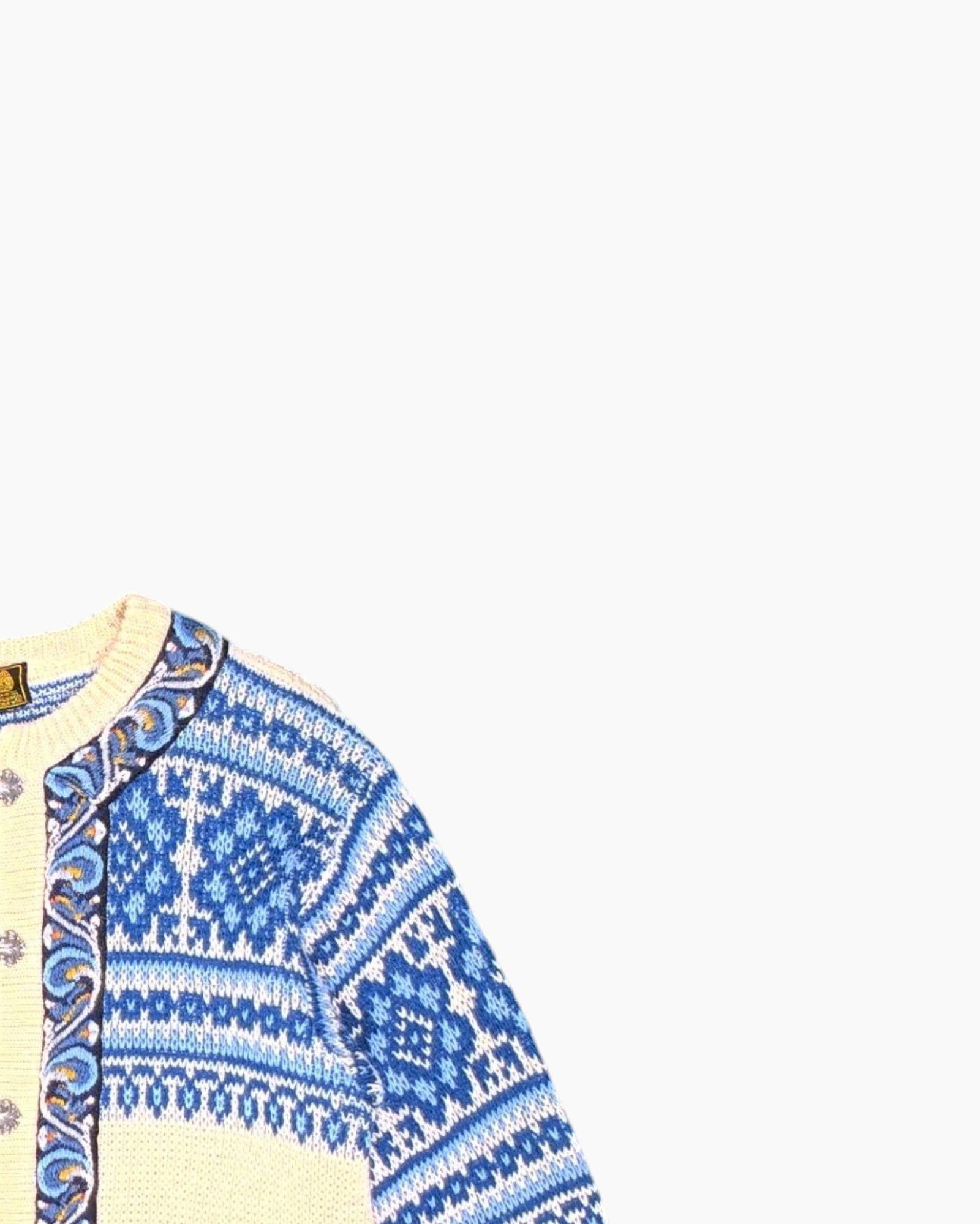 Front-detail-2 Vintage 80s/90s Nordstrikk Cardigan – Blue Nordic Motif