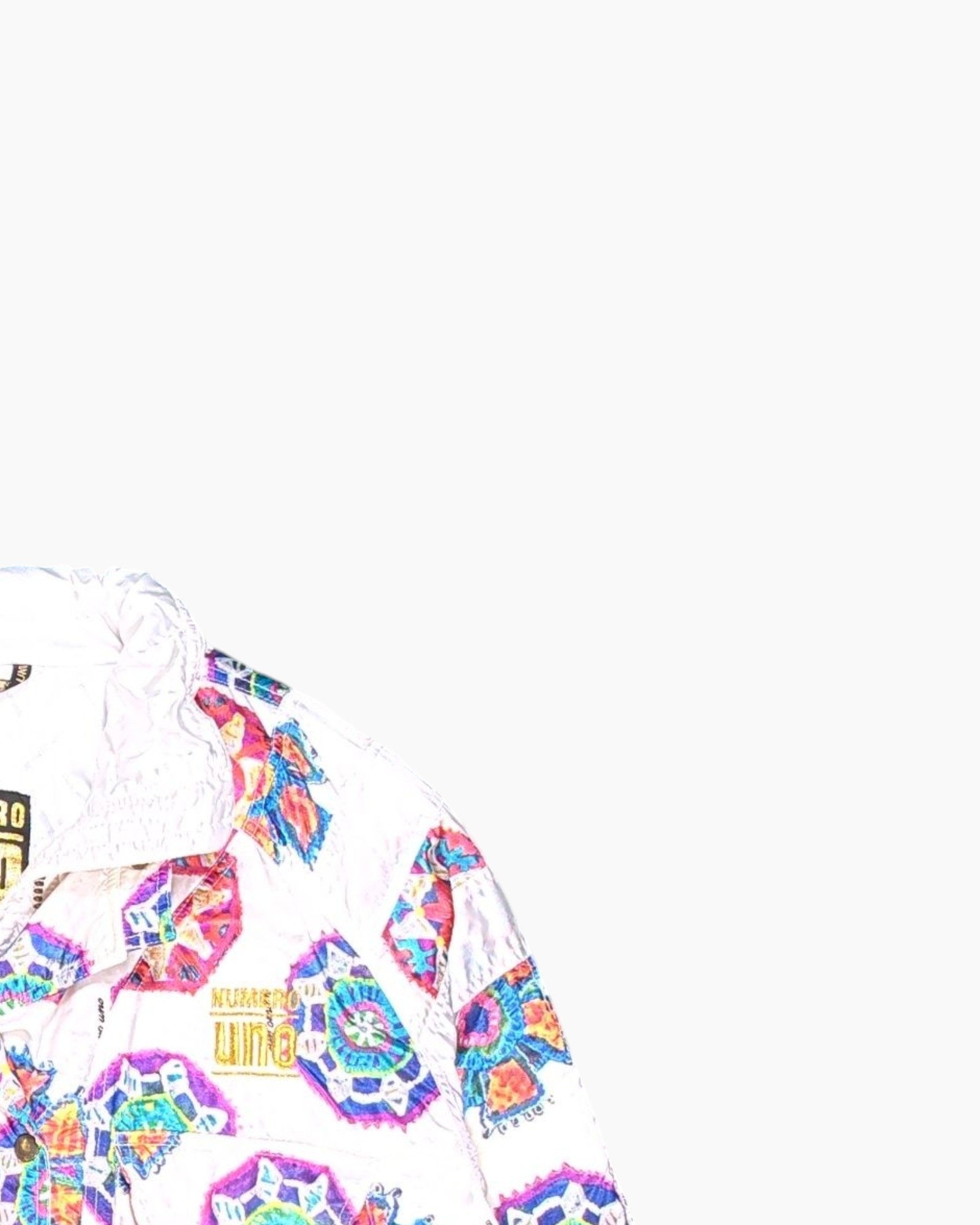 Front-detail-2 Vintage 80s/90s NUMERO UNO Bomber Jacket – Multicolor Geometric Print