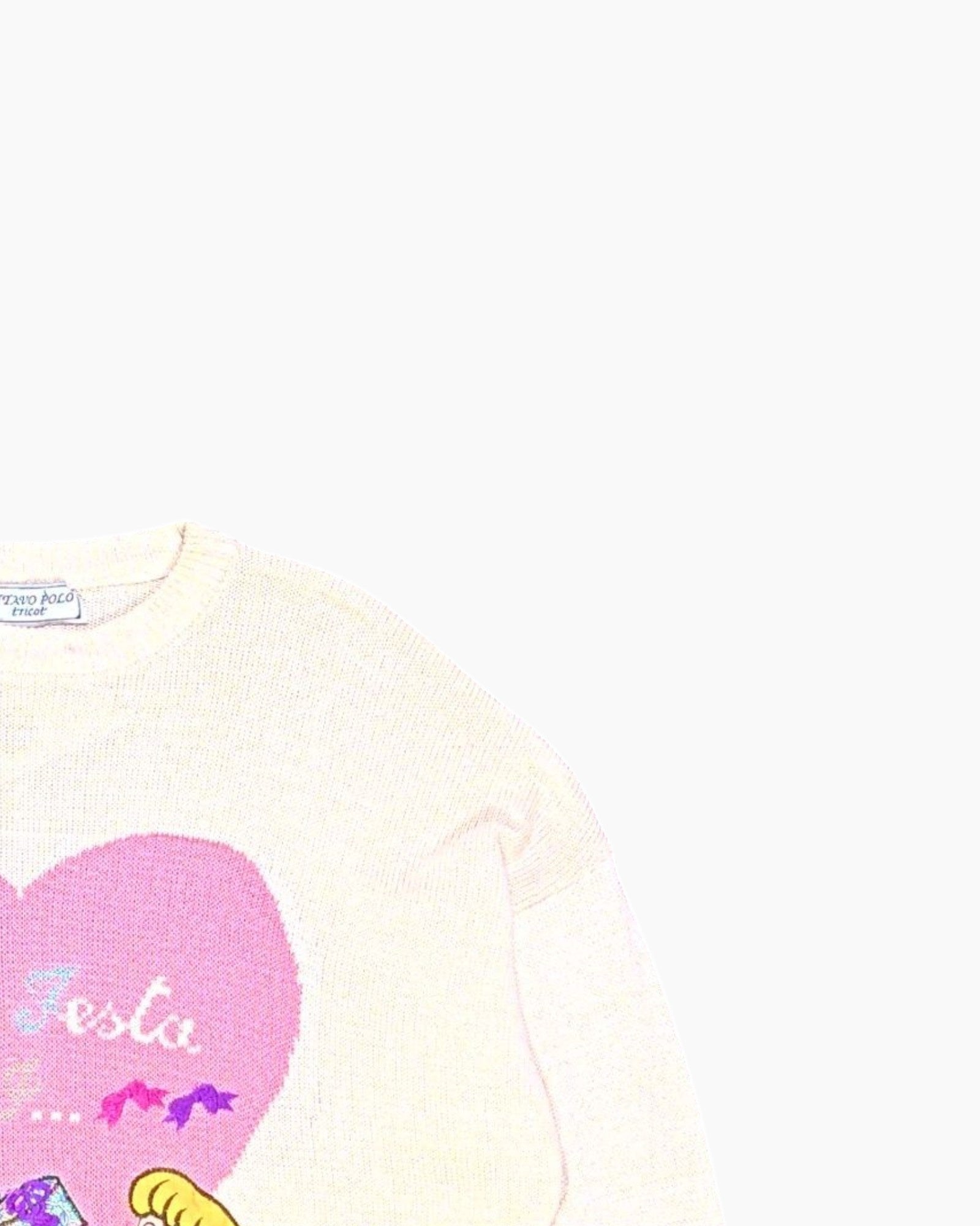 Front-detail-2 Vintage 80s/90s OTTAVO POLO Pullover Sweater – Cream Heart Intarsia