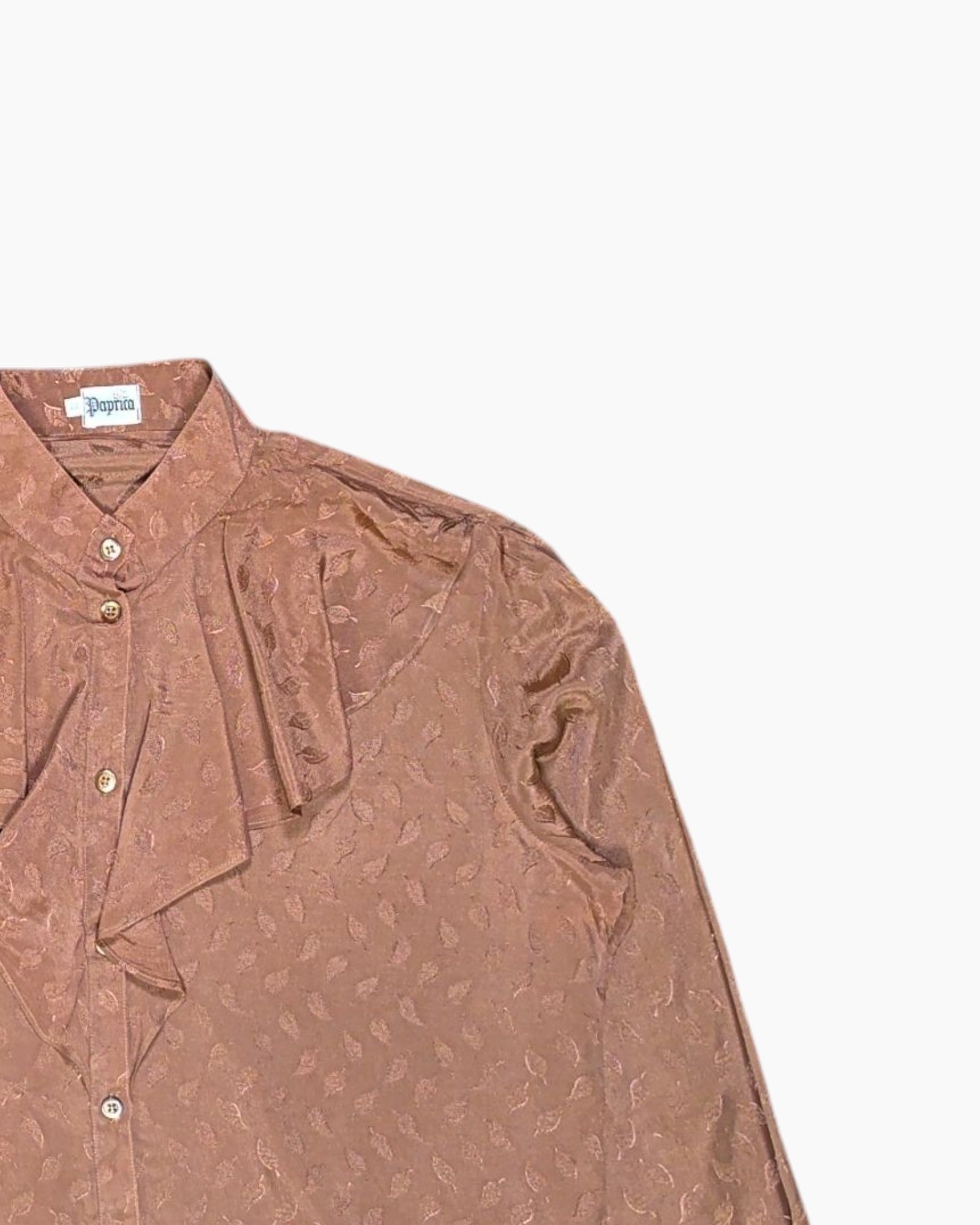 Front-detail-2 Vintage 80s/90s Paporia Button-Down Shirt – Brown Jacquard Bow