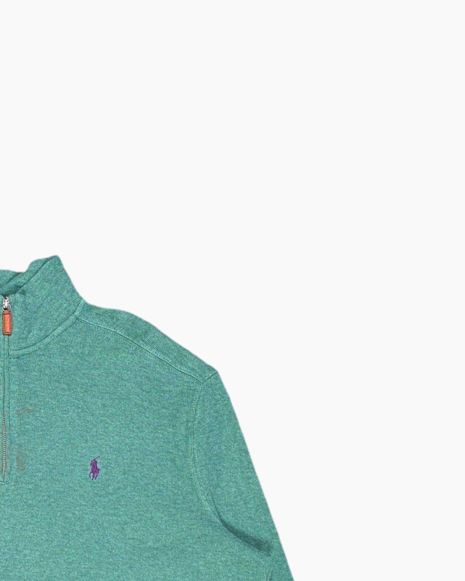 Front-detail-2 Vintage Y2K Polo by Ralph Lauren Pullover Sweater – Green Quarter-Zip