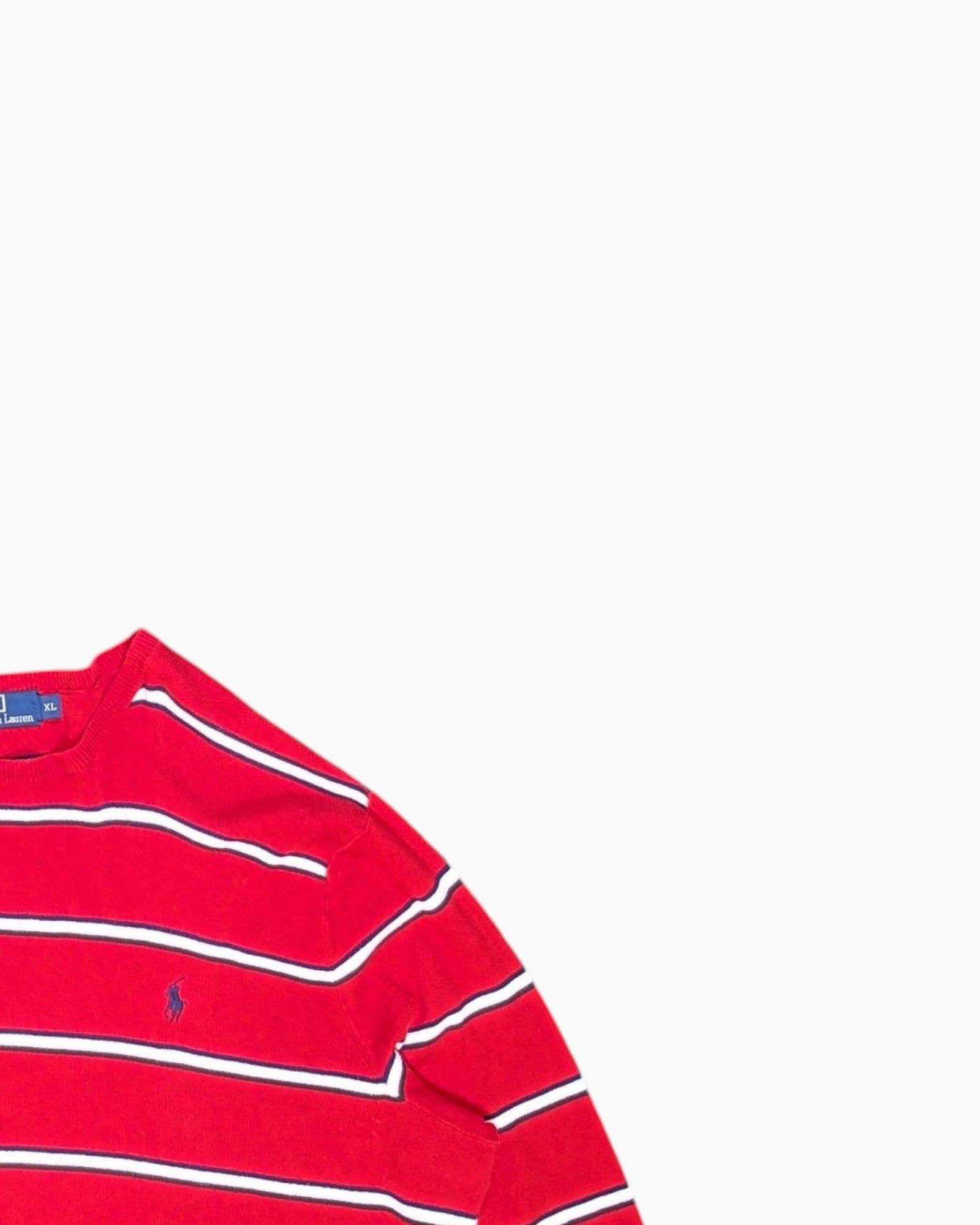 Front-detail-2 Vintage 2000s Polo by Ralph Lauren Pullover Sweater – Red Striped