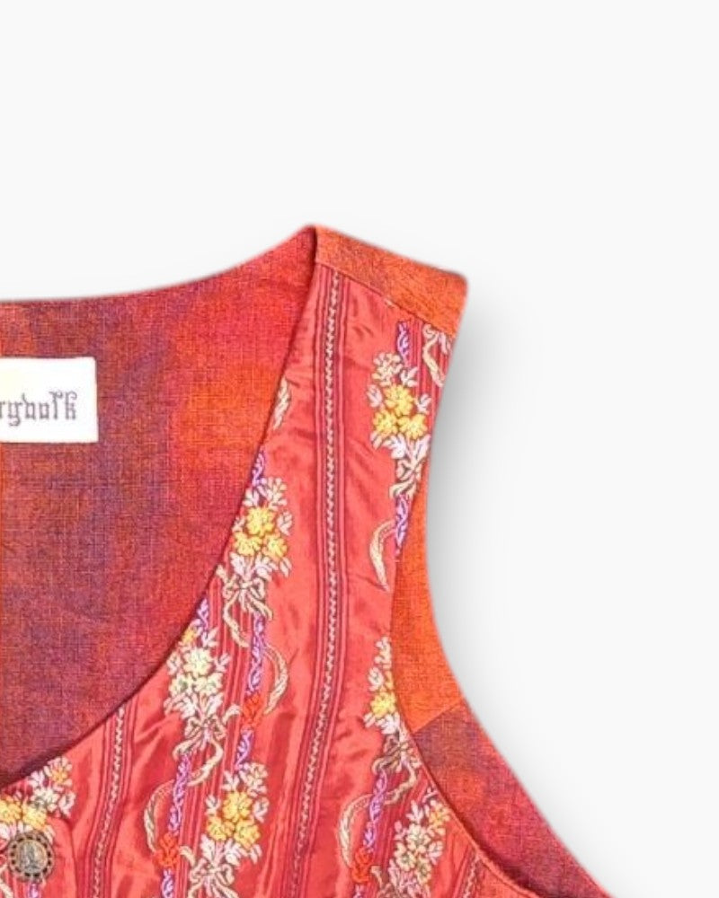 Front-detail-2 Vintage 80s/90s P.P.P.E. / Brynhildr Crop Top – Red Embroidered Trachten