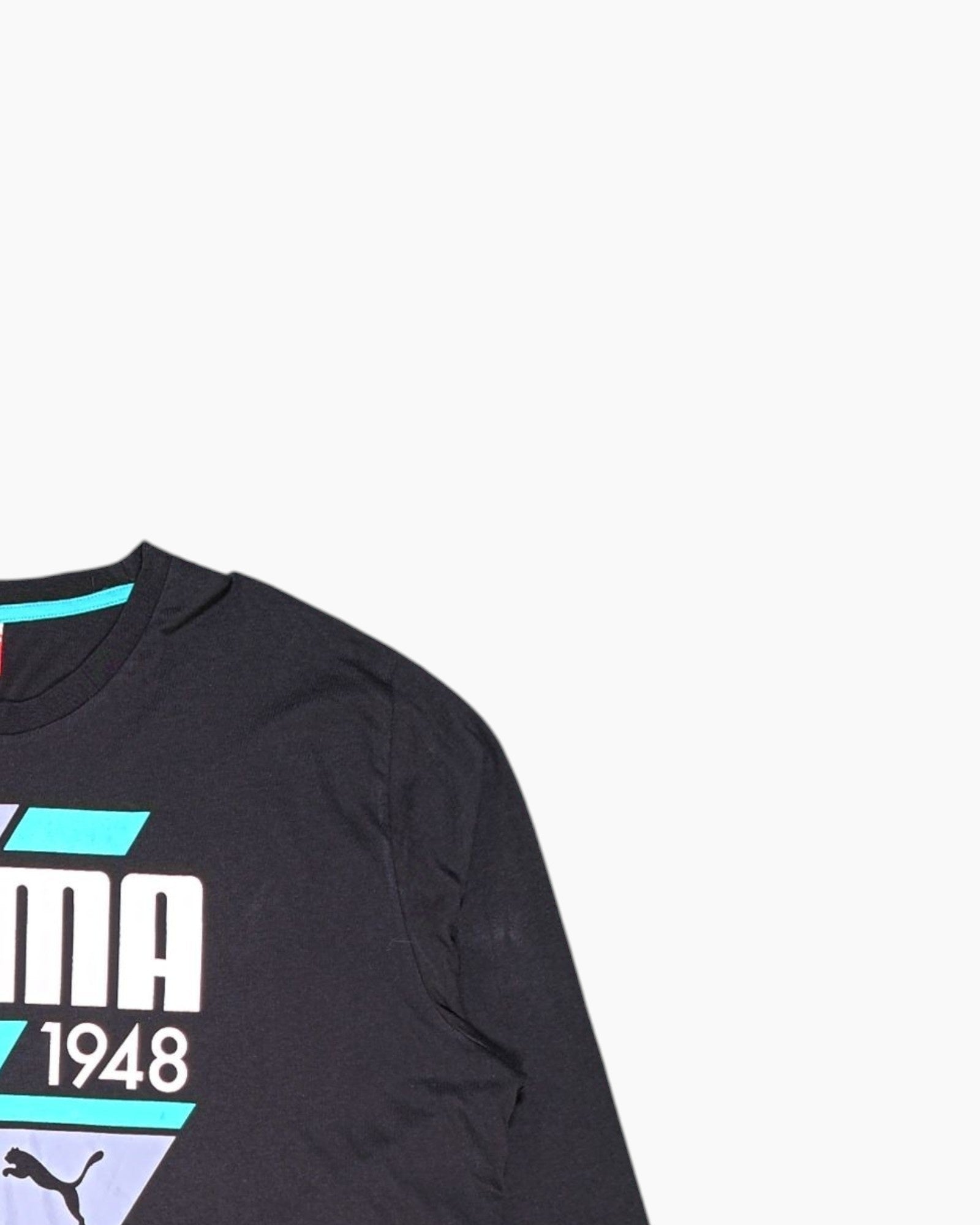 Front-detail-2 Pre-owned PUMA Graphic Long Sleeve T-Shirt – Black Front Graphic