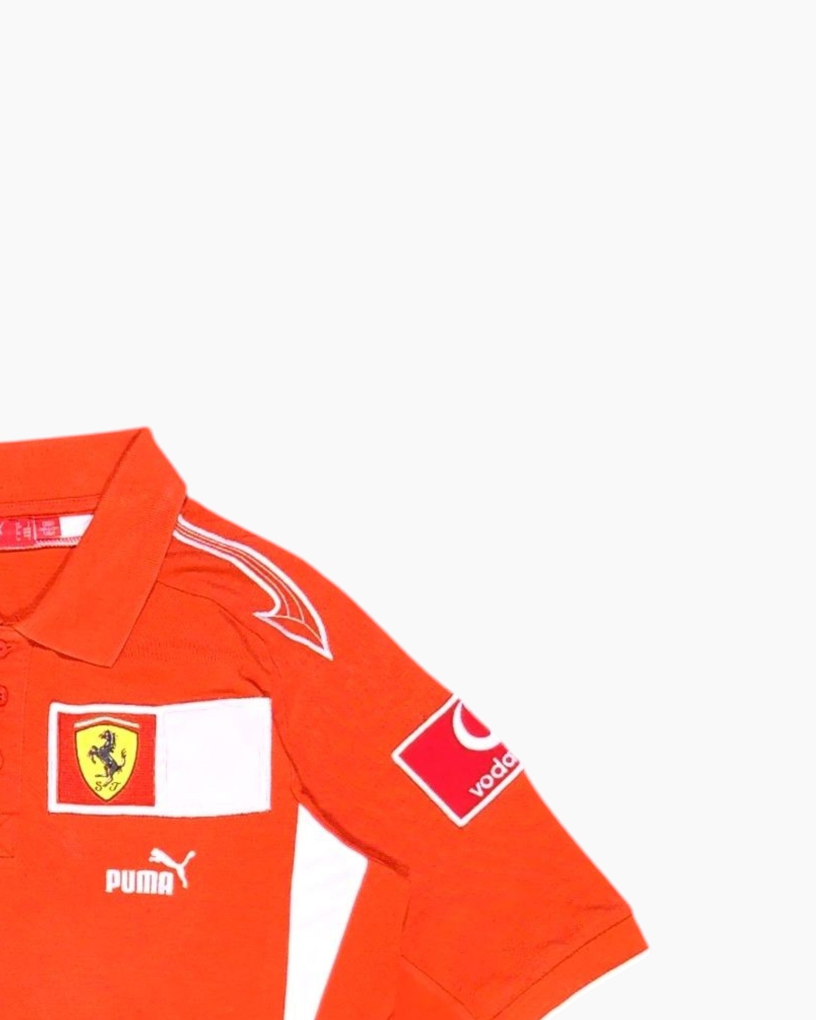 Front-detail-2 Vintage 2000s PUMA Polo Shirt – Red with Ferrari Sponsor Patches