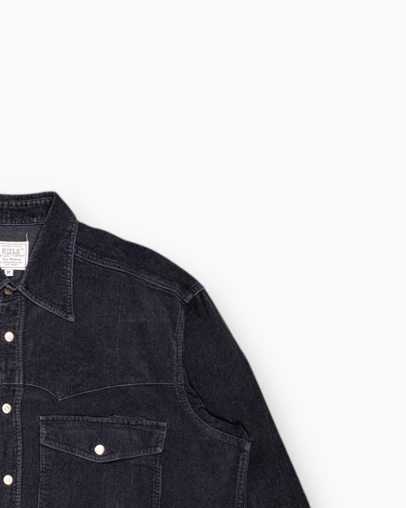 Front-detail-2 Pre-owned RIFLE Corduroy Overshirt – Black Boxy Workwear