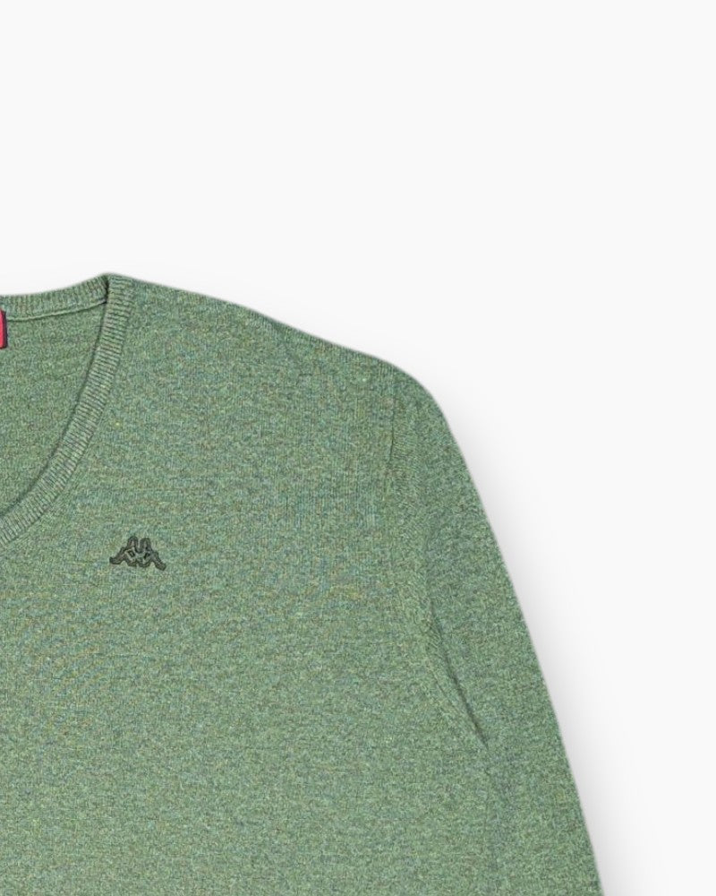 Front-detail-2 Pre-owned ROBE DI KAPPA Pullover Sweater – Green V‑neck (XL)