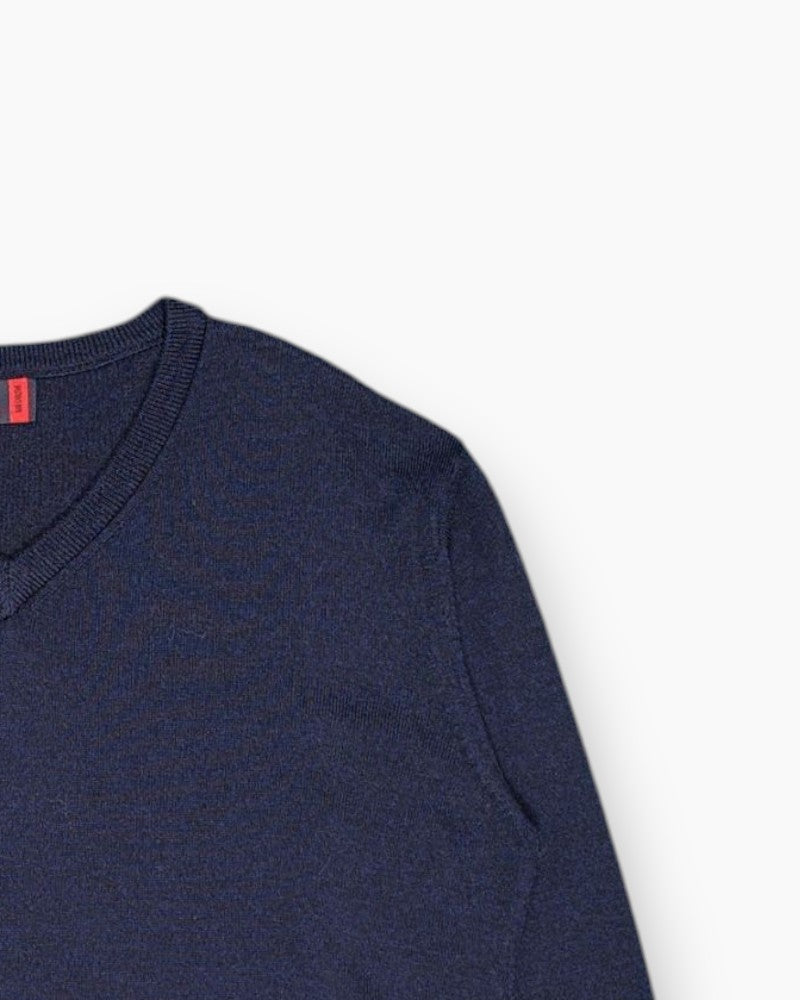 Front-detail-2 Pre-owned ROBE DI KAPPA Pullover Sweater – Navy V-neck (M)