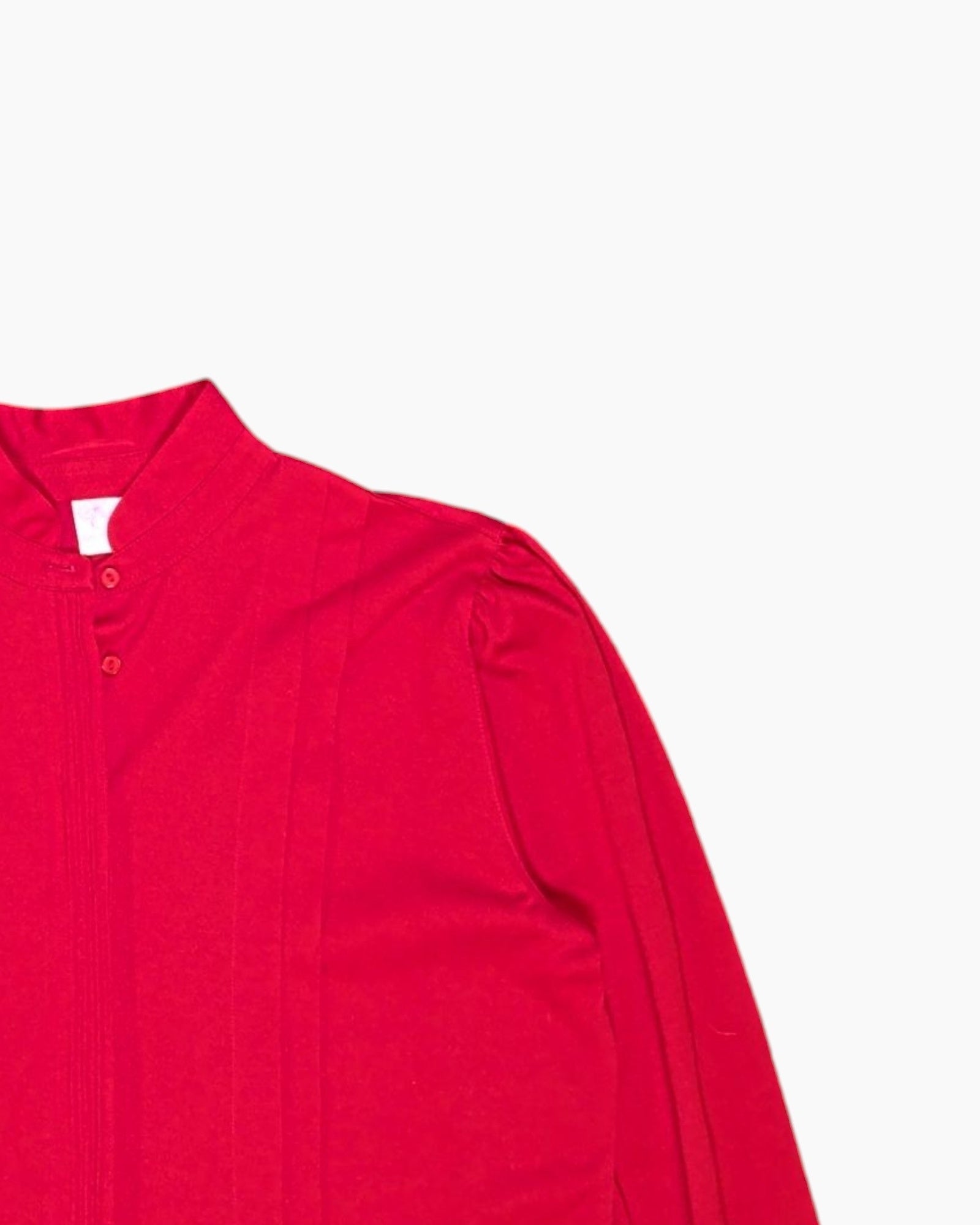 Front-detail-2 Vintage 80s root kramer Long Sleeve Blouse – Red pintuck detail
