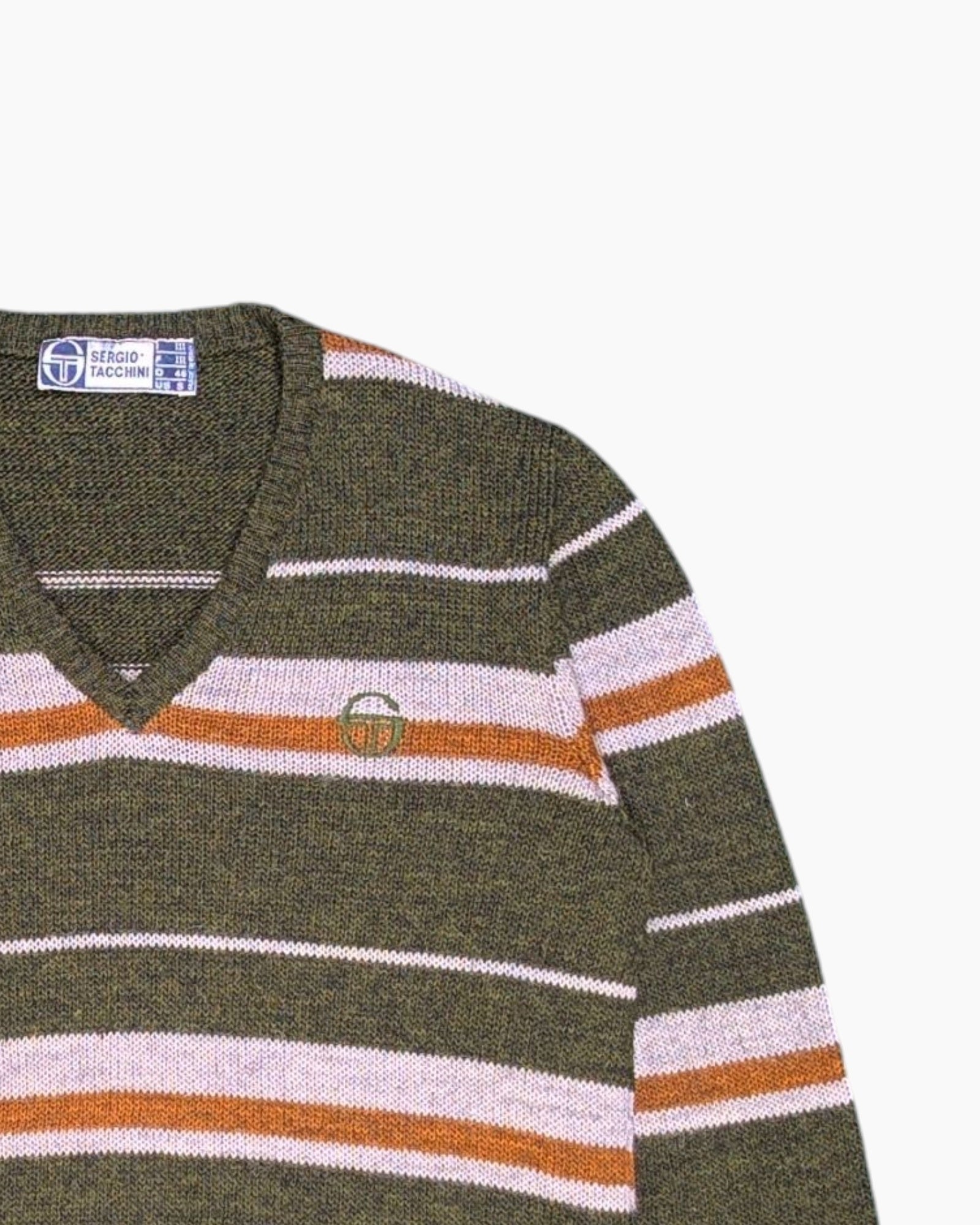 Front Detail 2 Vintage 80s/90s SERGIO TACCHINI Pullover Sweater – Green Striped