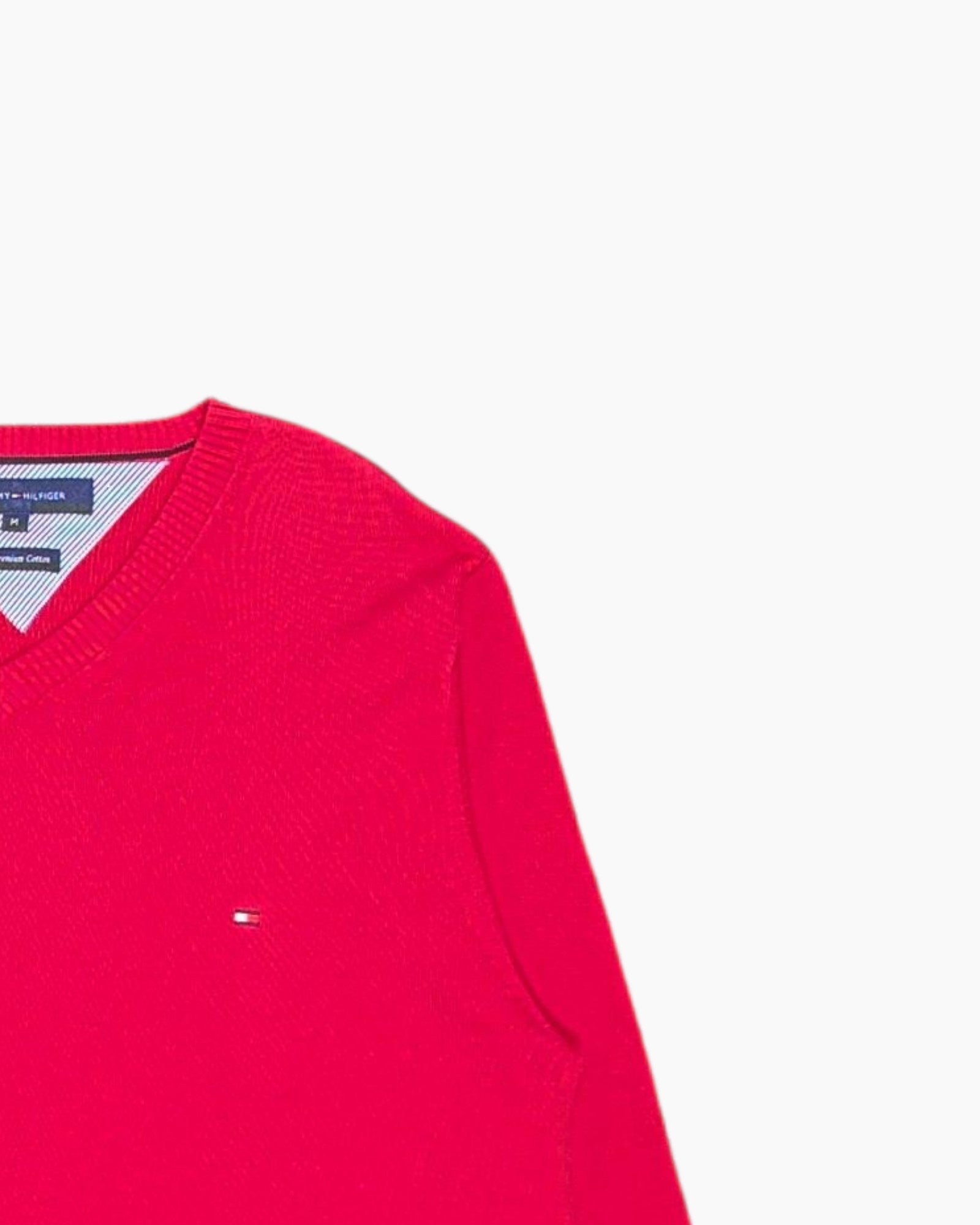 Front-detail-2 Pre-owned Tommy Hilfiger Pullover Sweater – Red V‑Neck