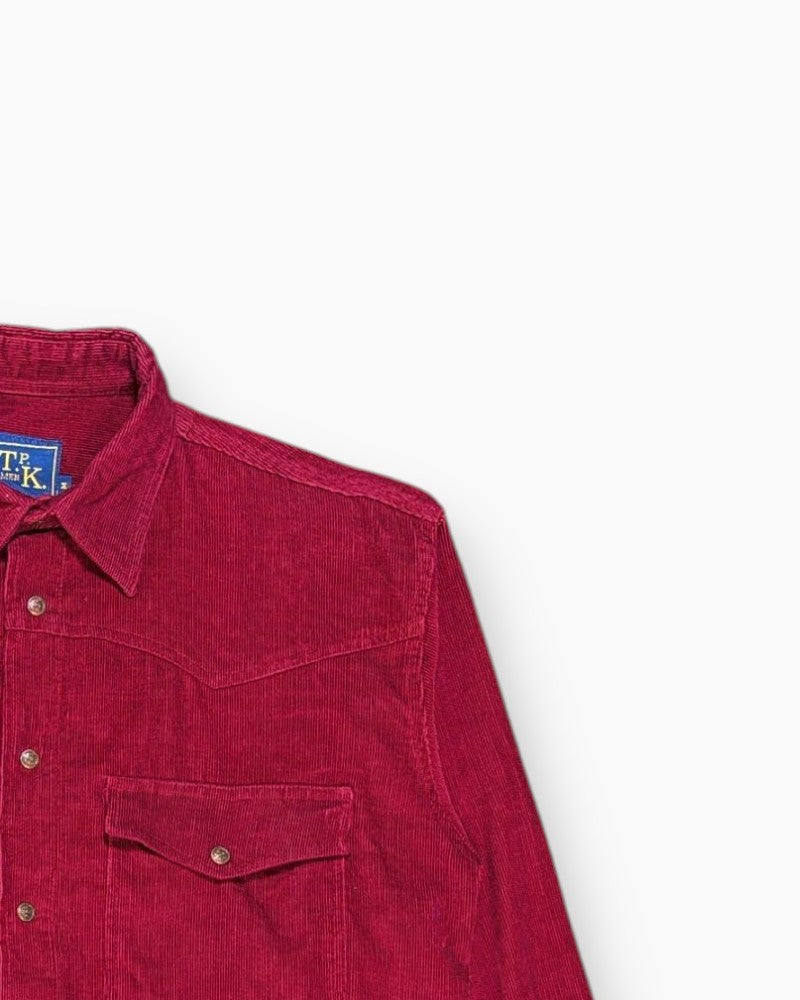 Front-detail-2 Pre-owned Turnpike (T.P. K.) Button-Down Shirt – Red Workwear