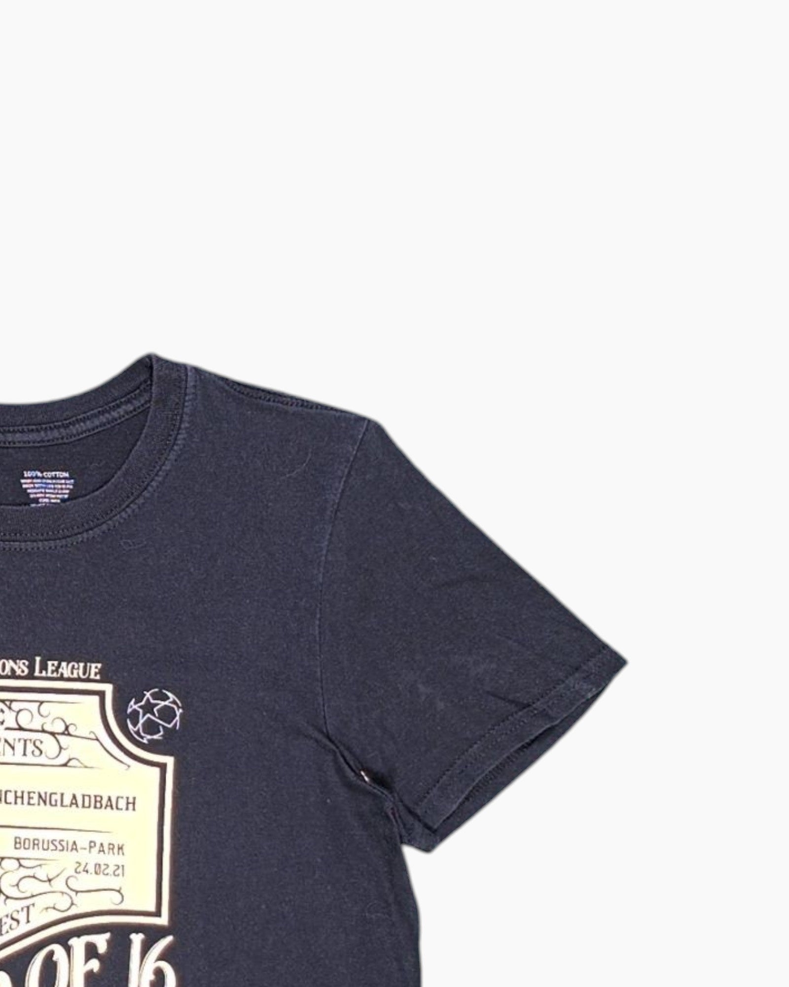 Front-detail-2 Pre-owned UEFA Champions League Graphic T-Shirt – Black Front Print