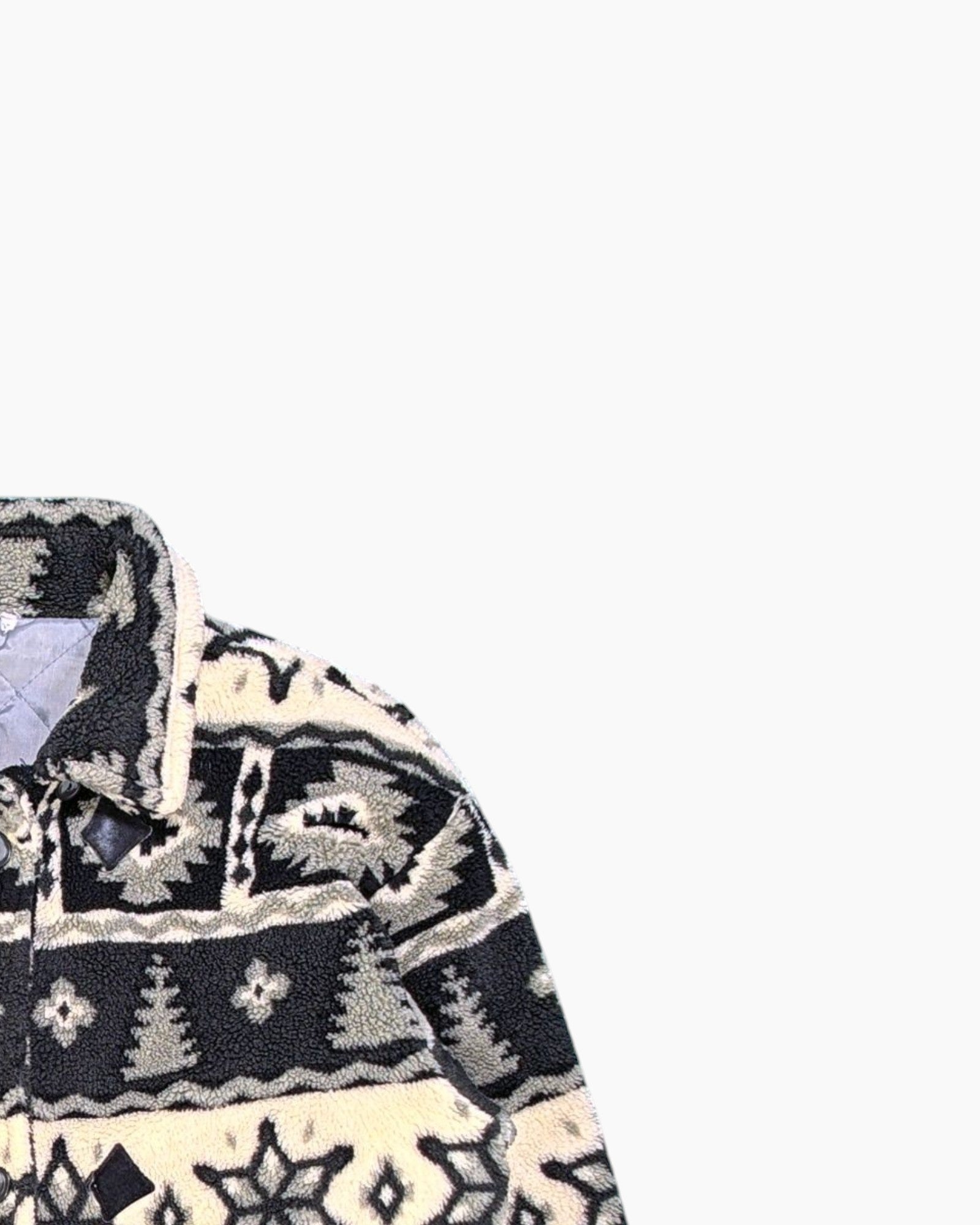 Front-detail-2 Vintage 80s/90s Unknown Hooded Jacket – Cream Nordic Geometric (Preloved)