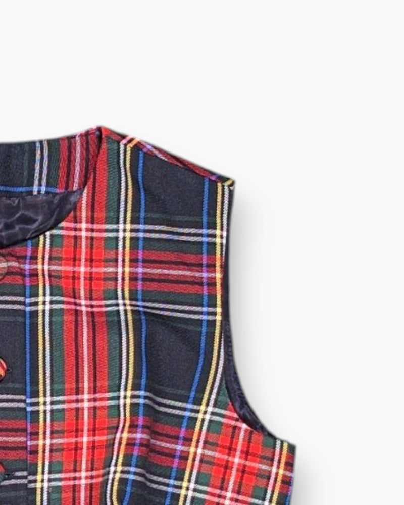 Front-detail-2 Vintage 80s/90s Unknown Vest – Checkered Tartan (Size S)