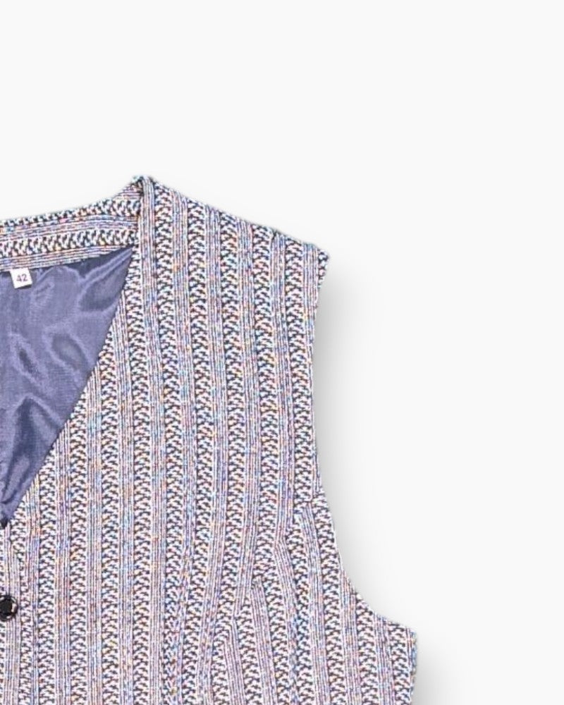 Front-detail-2 Vintage 80s/90s Unknown Vest – Black Jacquard Tweed Waistcoat