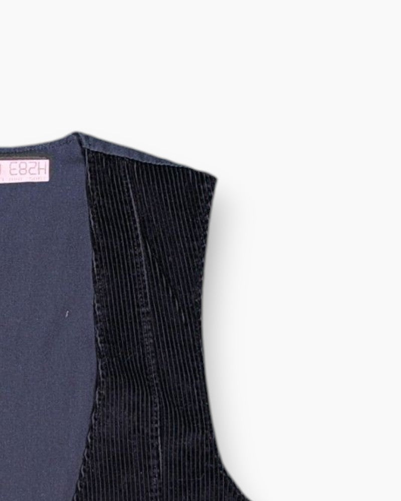 Front-detail-2 Pre-owned Unknown Vest – Black Corduroy with Metal Studs