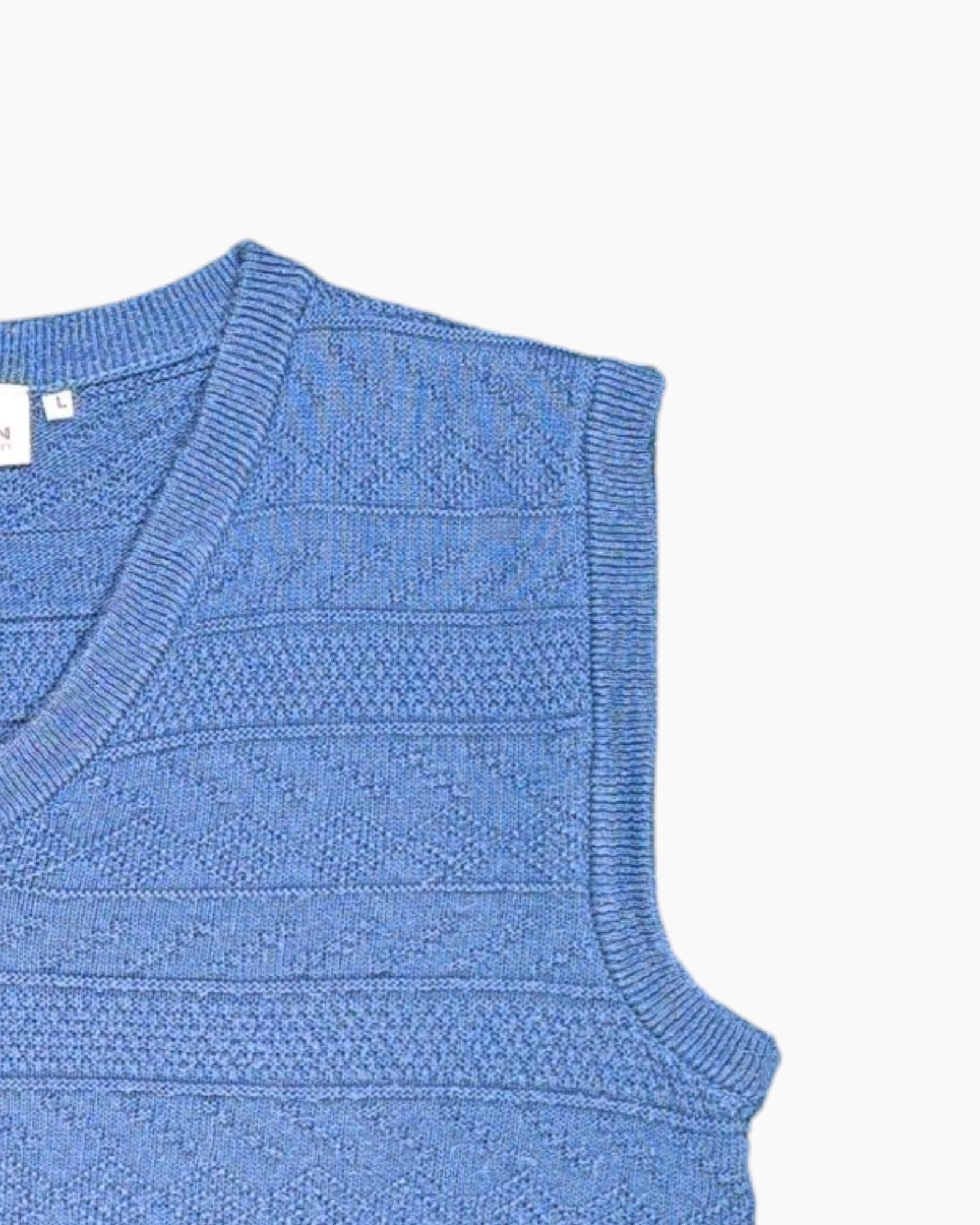 Front-detail-2 Vintage Y2K YORN for men Sweater Vest – Blue Cable Knit