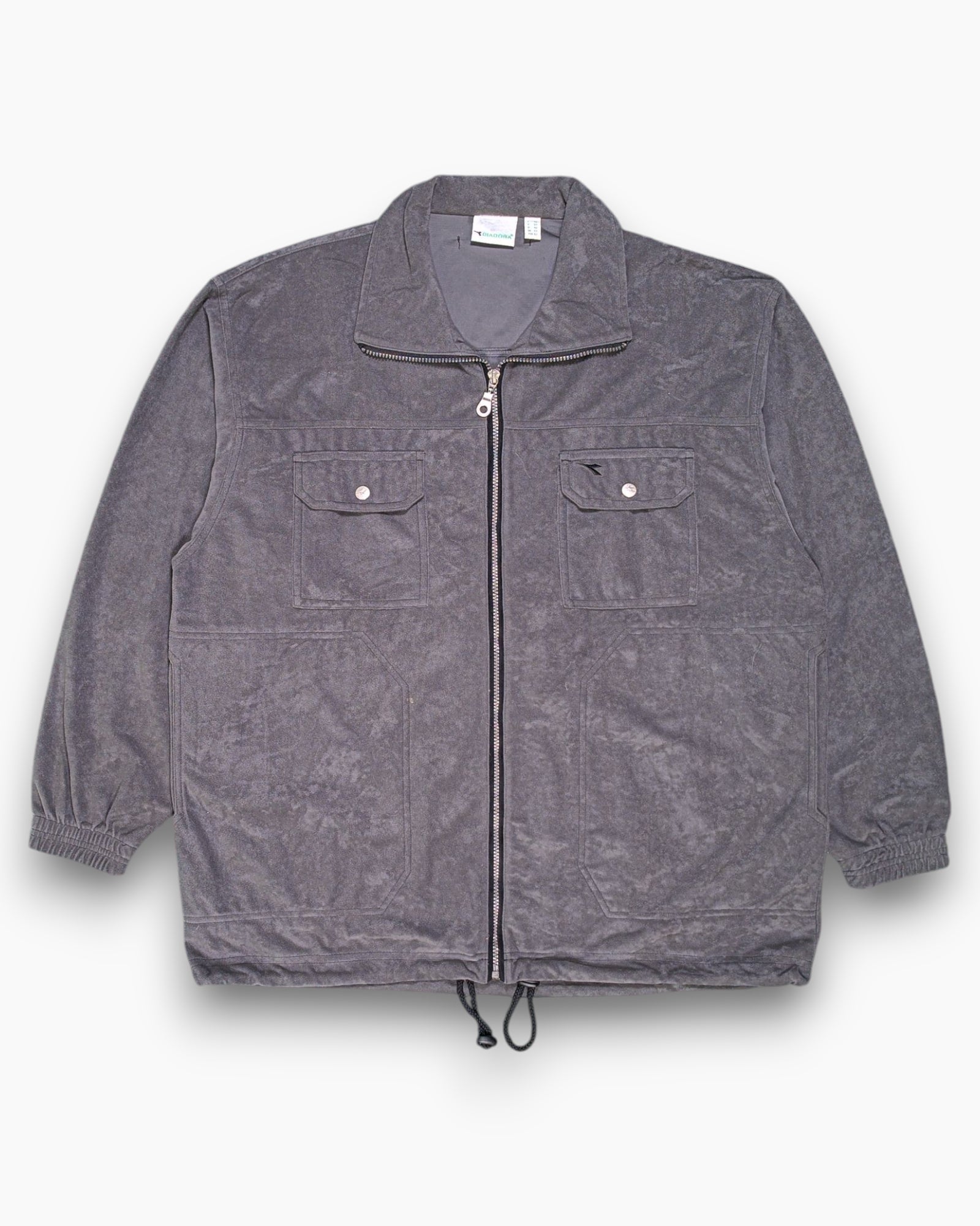Front Vintage 90s/2000s DIADORA Hooded Zip Jacket – Gray Microfiber