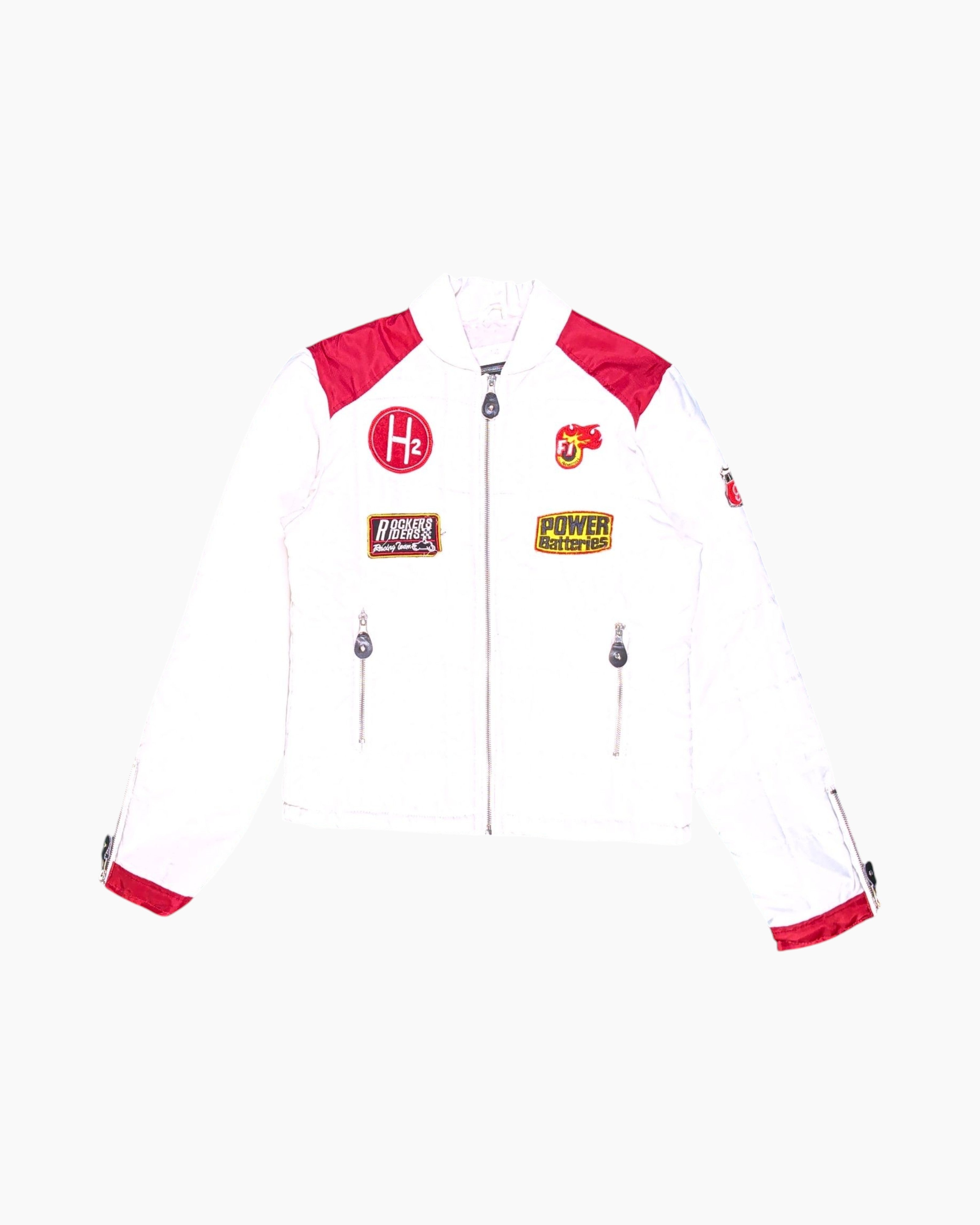 Front Vintage Y2K DROMEDAR Bomber Jacket – White with Red Contrast (secondhand)