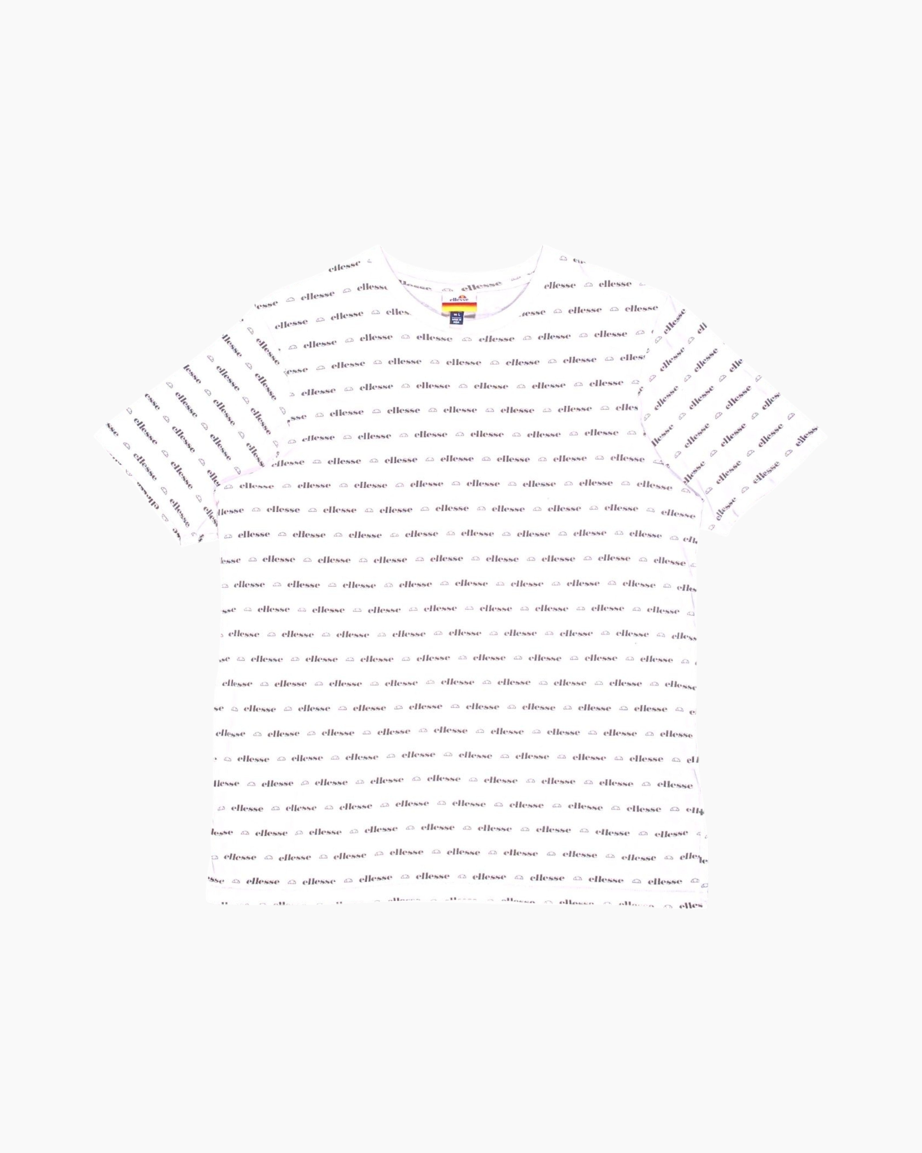 Front Pre-owned ellesse Graphic T-Shirt – White All-over Logo