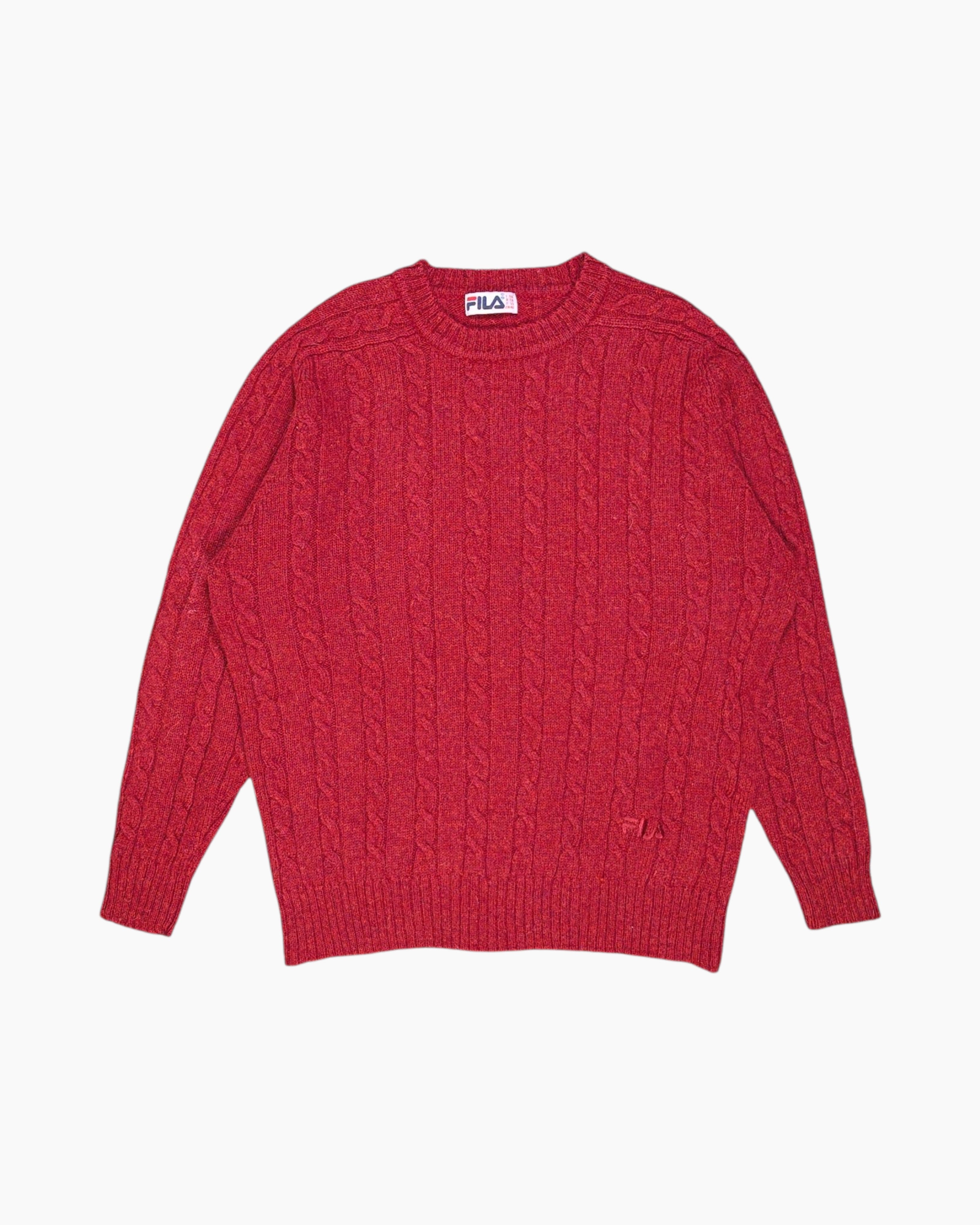 Front Vintage 80s/90s FILA Pullover Sweater – Red Cable Knit
