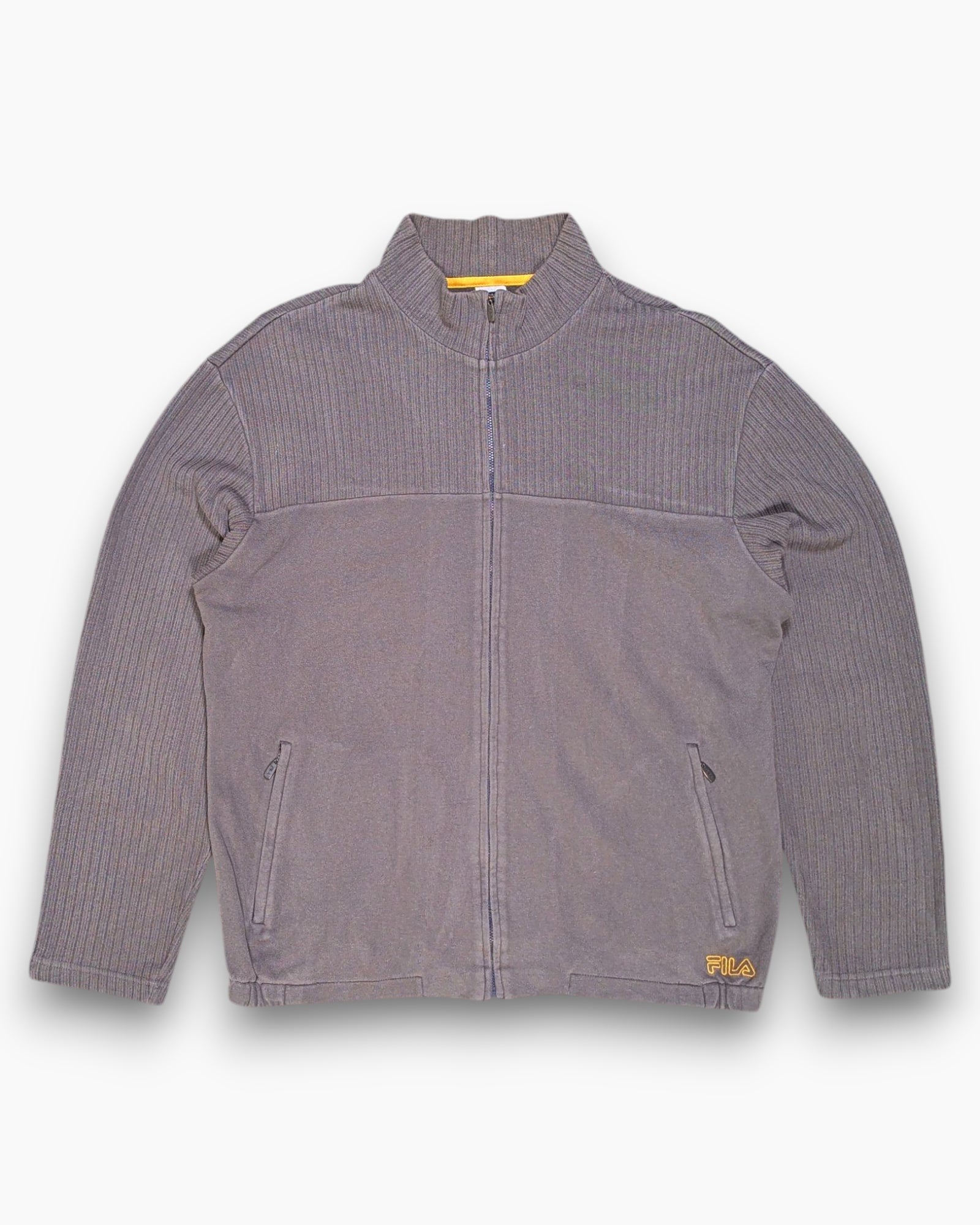 Front Pre-owned FILA Zip-up Sweater – Brown Ribbed Panels