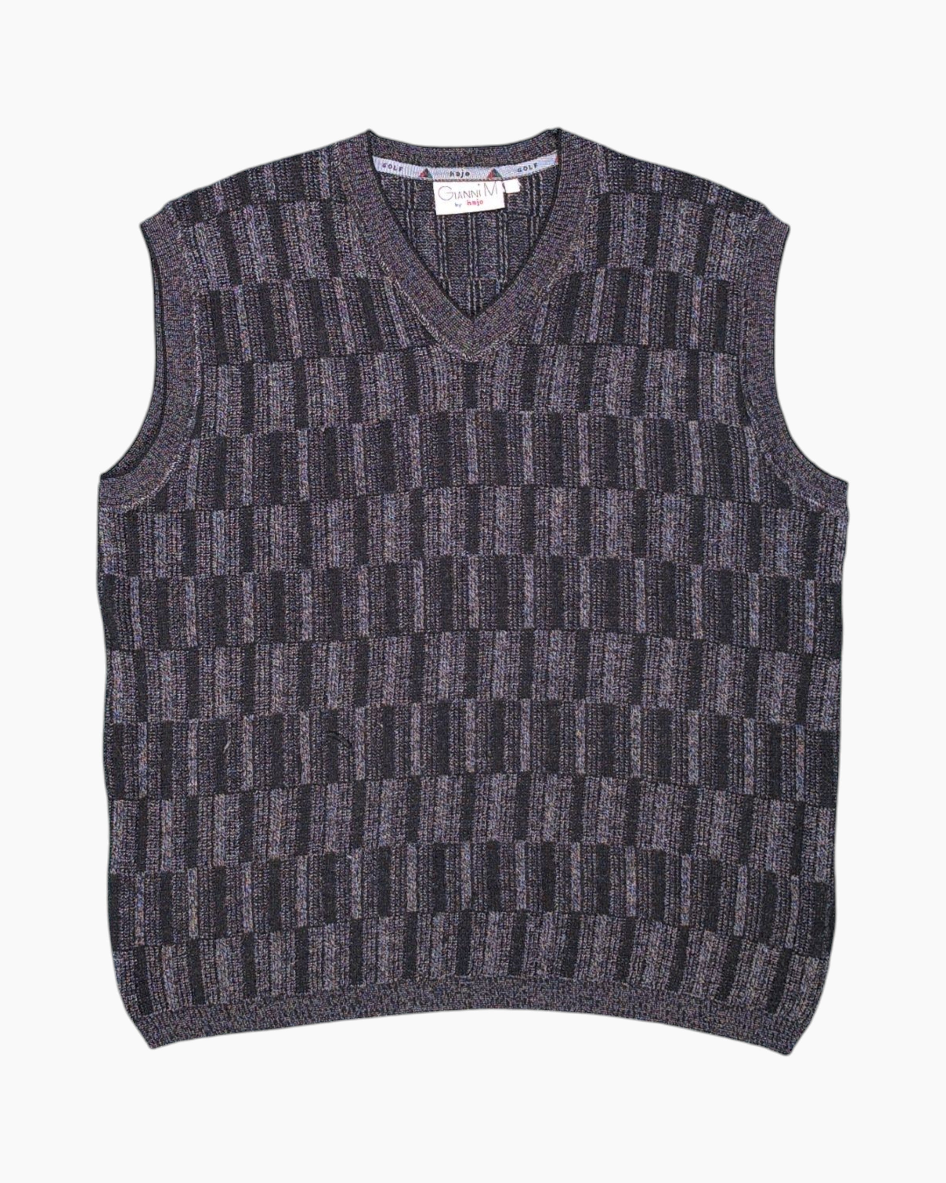 Front Vintage 80s/90s Gianni V. Knit Vest – Gray Tonal Geometric (Preloved)