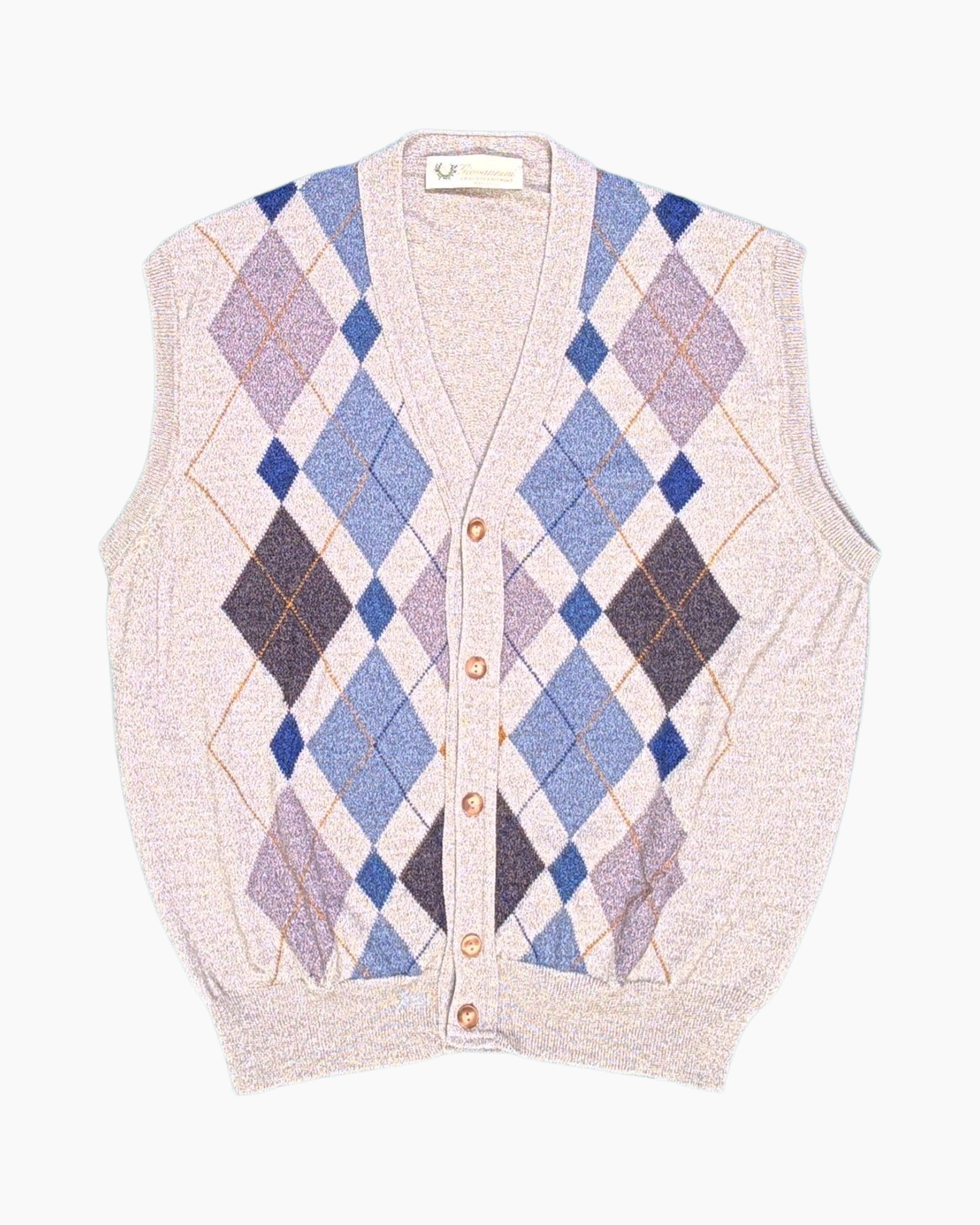 Front Vintage 80s/90s Giovannini Button-up Sweater Vest – Beige Argyle