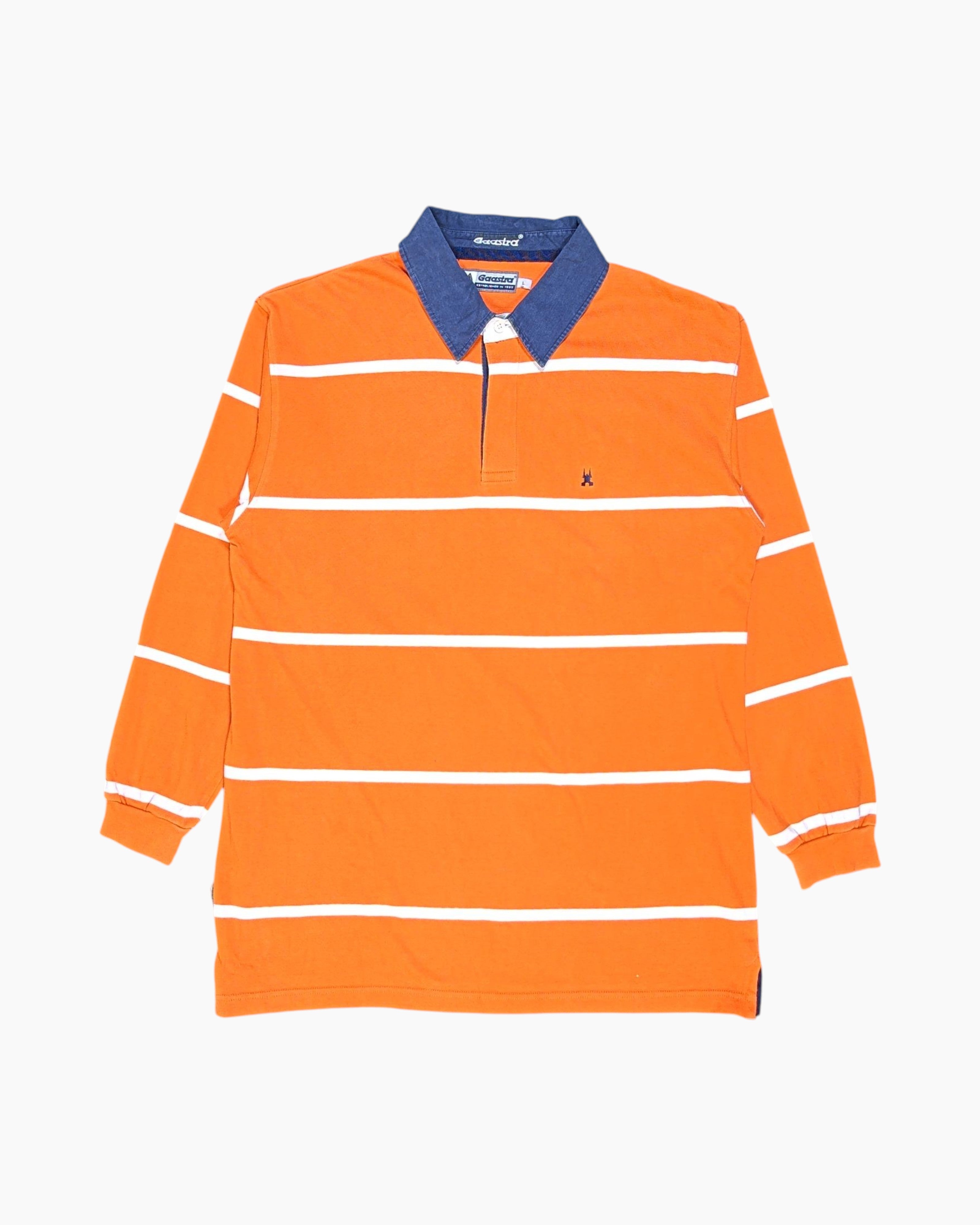Front Pre-owned Gocastro Long Sleeve Rugby Shirt – Orange Striped