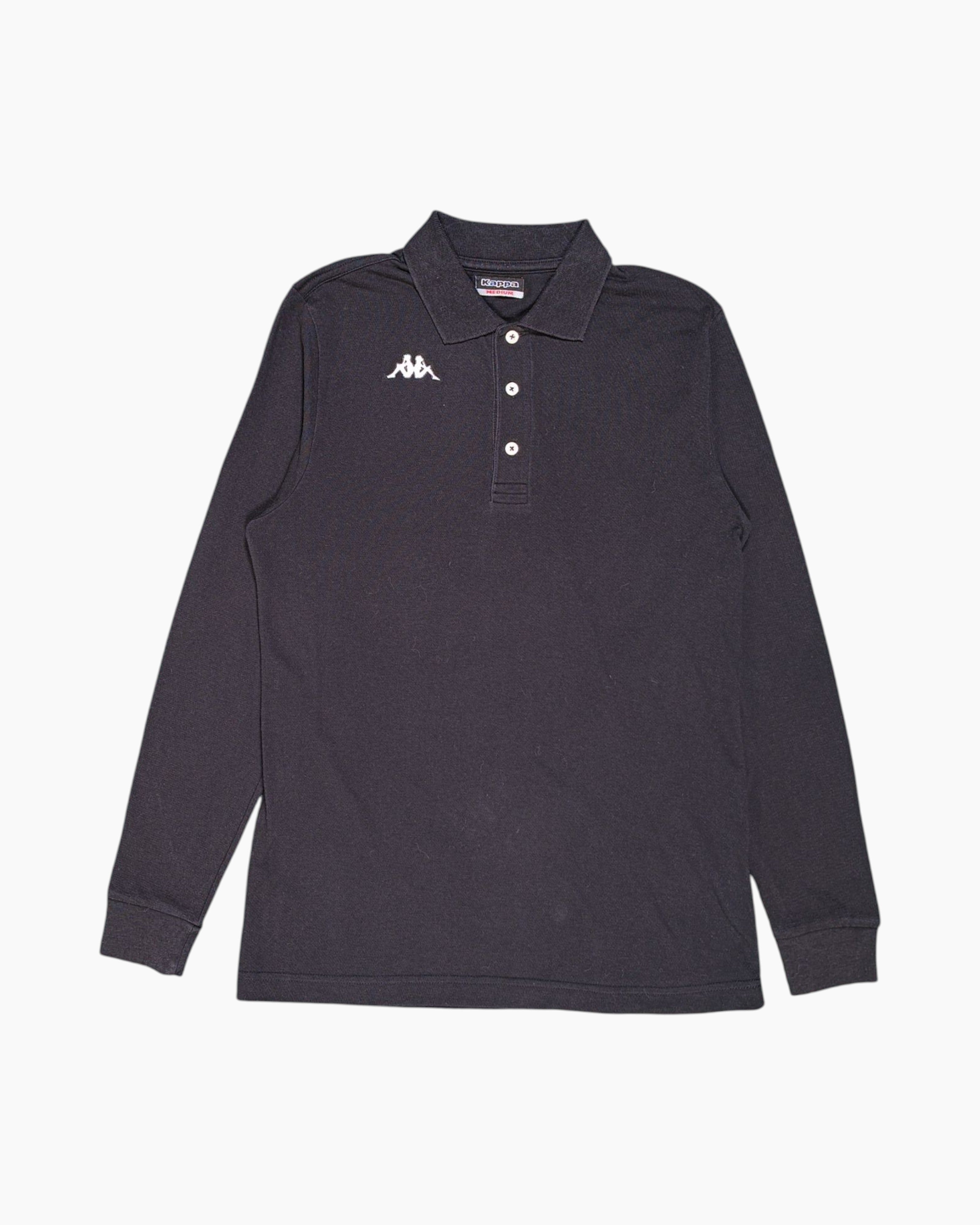 Front Pre-owned Kappa Long Sleeve Polo Shirt – Black Embroidered Logo
