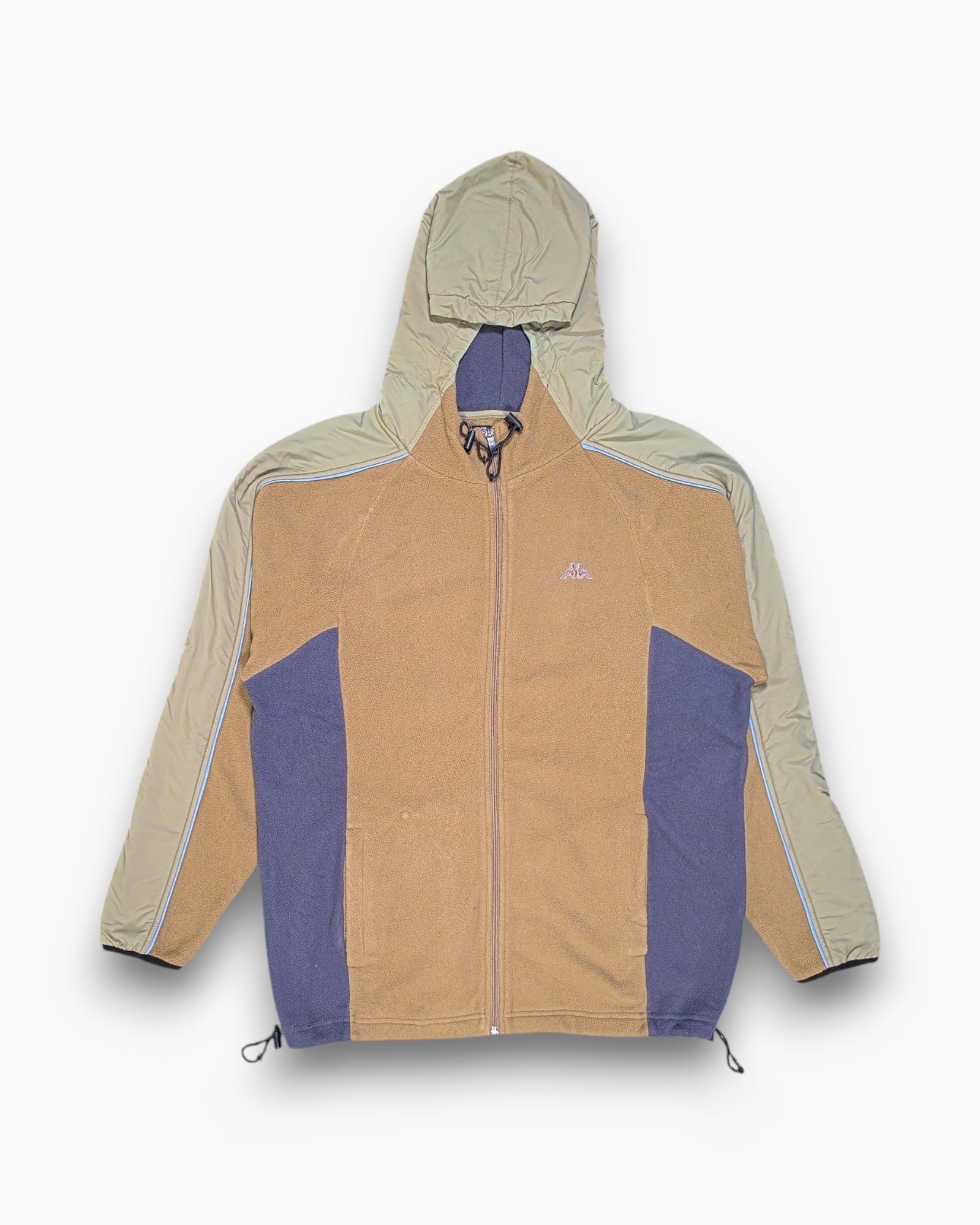 Front Vintage Y2K Kappa Pullover Fleece Jacket with Hood – Brown Contrast Panels