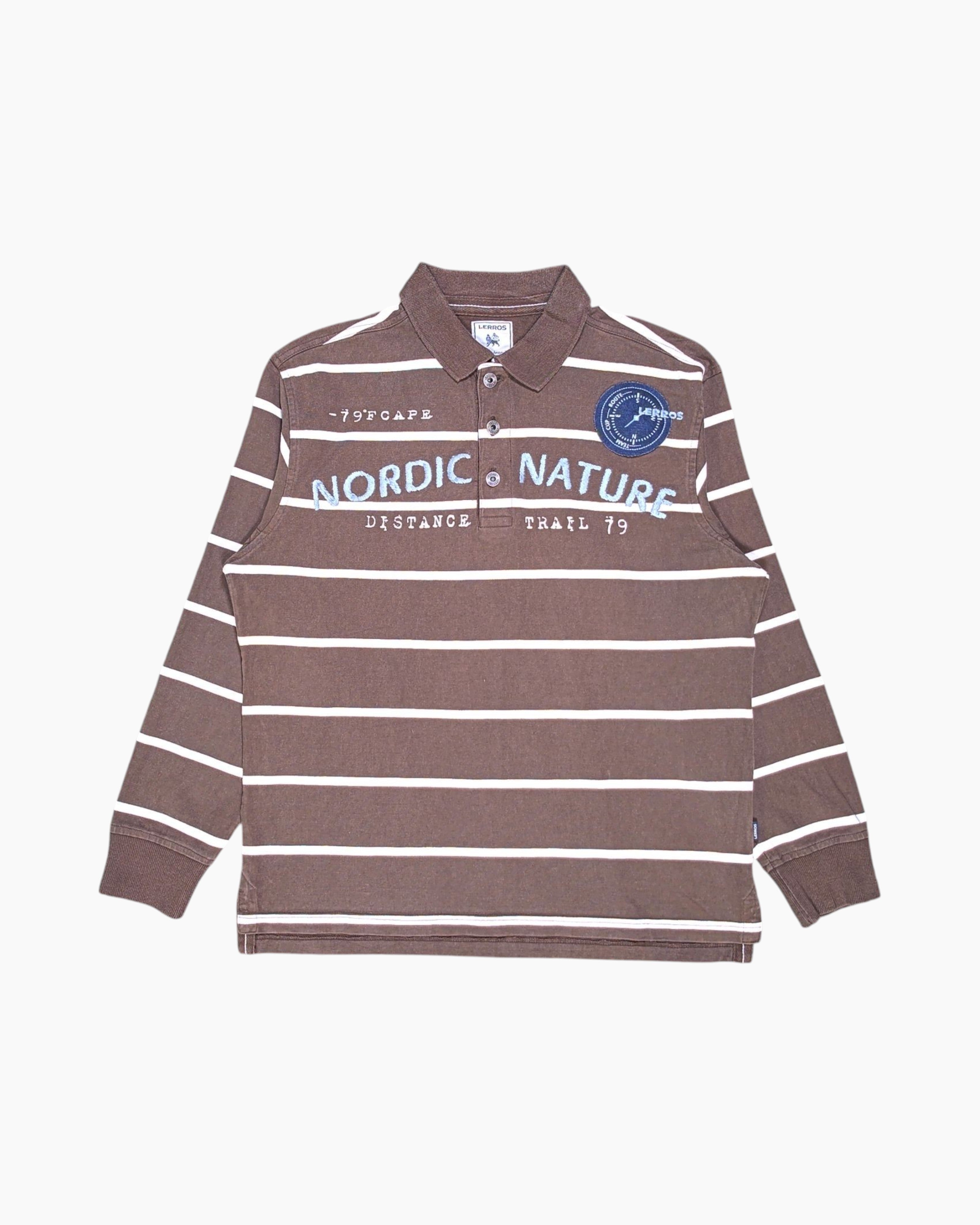 Front Pre-owned L. ERROS Polo Shirt – Brown Striped Chest Patch