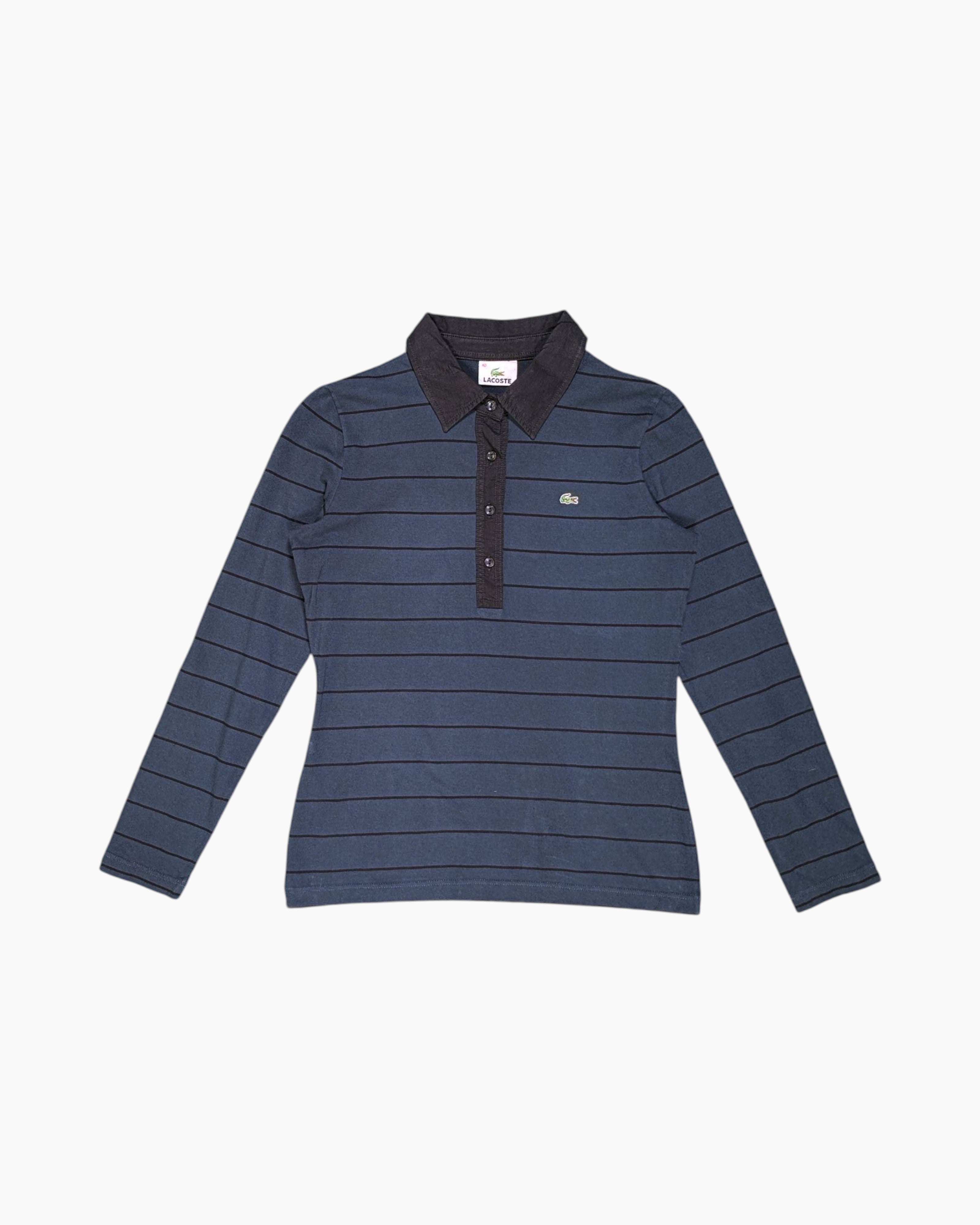 Front Pre-owned Lacoste Long Sleeve Polo Shirt – Red Embroidered Logo