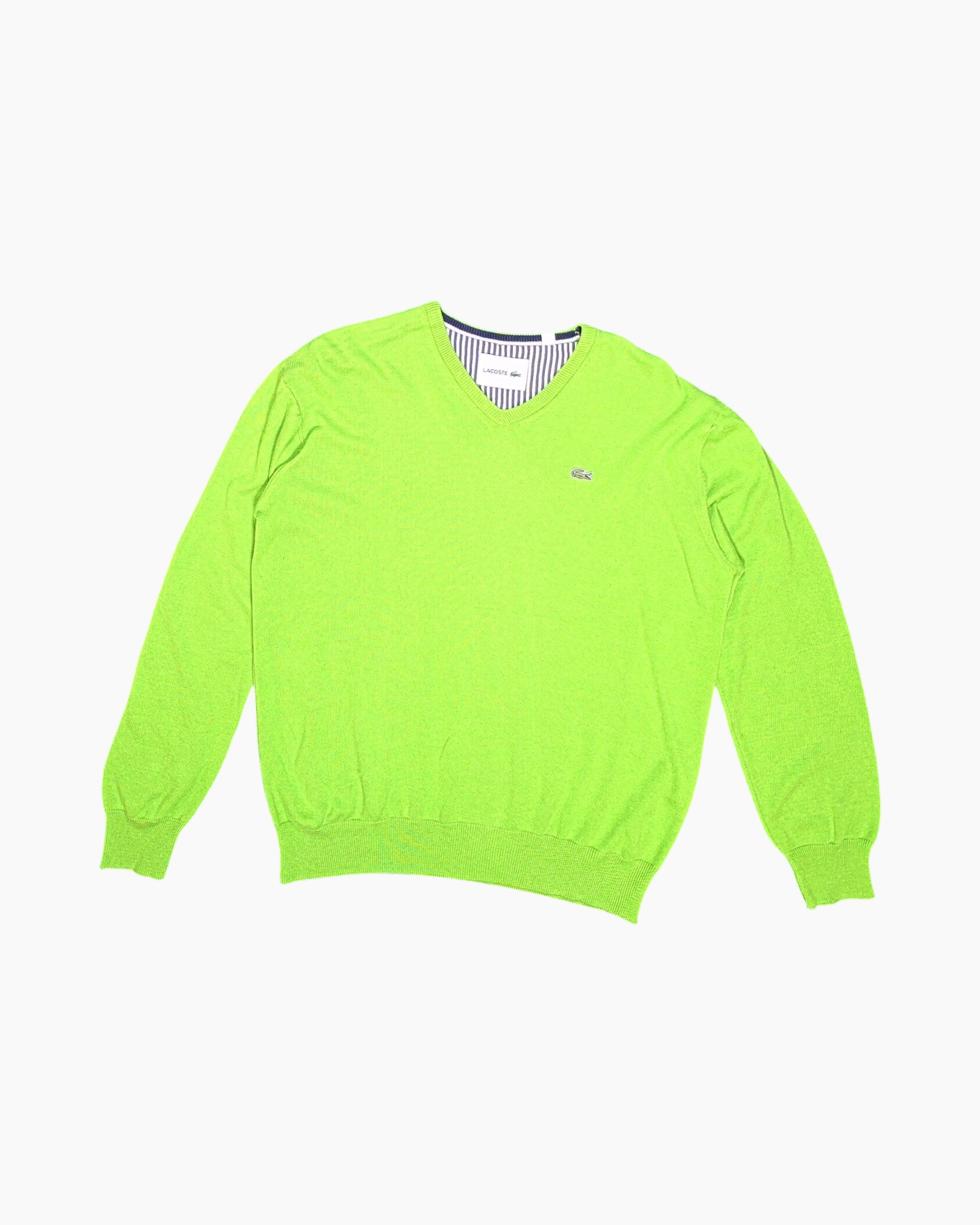 Front Pre-owned LACOSTE Pullover Sweater – Green Neon Crew Neck