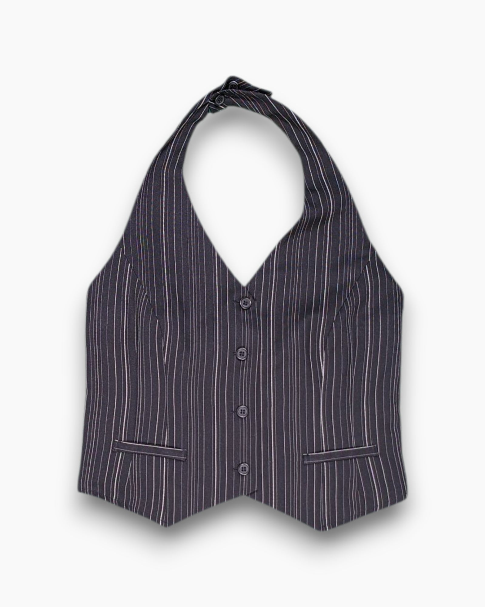Front Vintage Y2K Laura Scott Waistcoat / Vest – Striped Pinstripe Halter