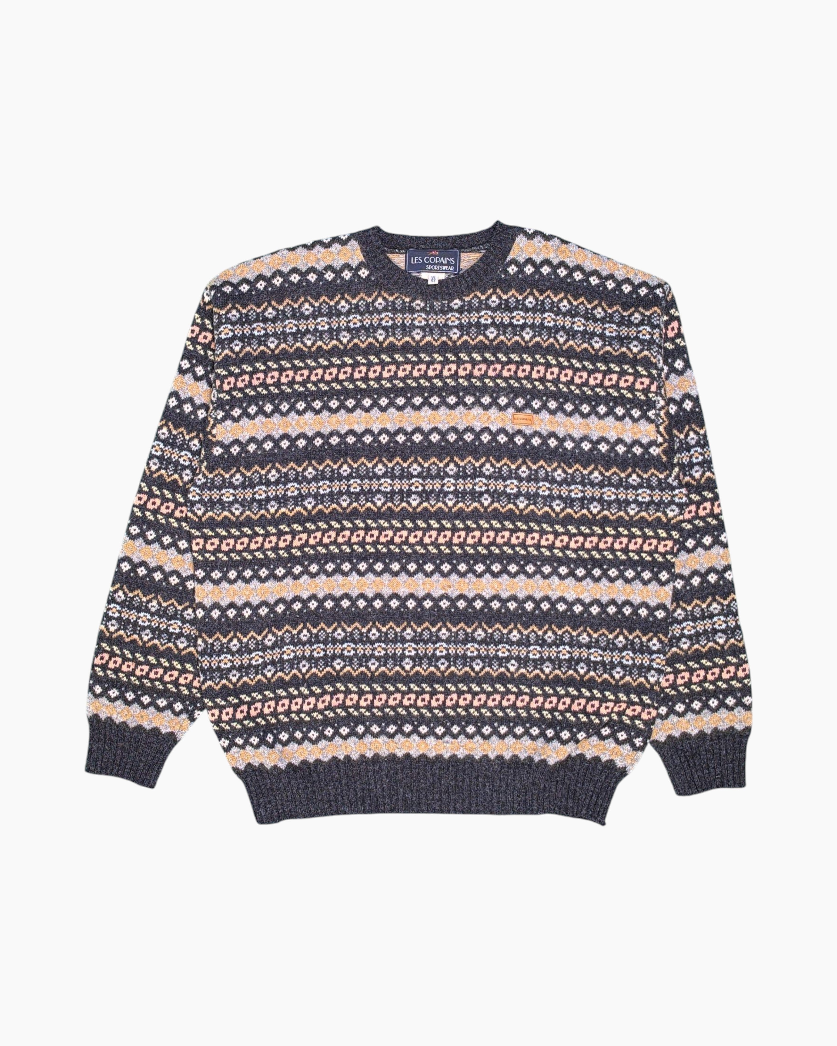 Front Vintage 80s/90s LES COPAINS Pullover Sweater – Multicolor Fair Isle