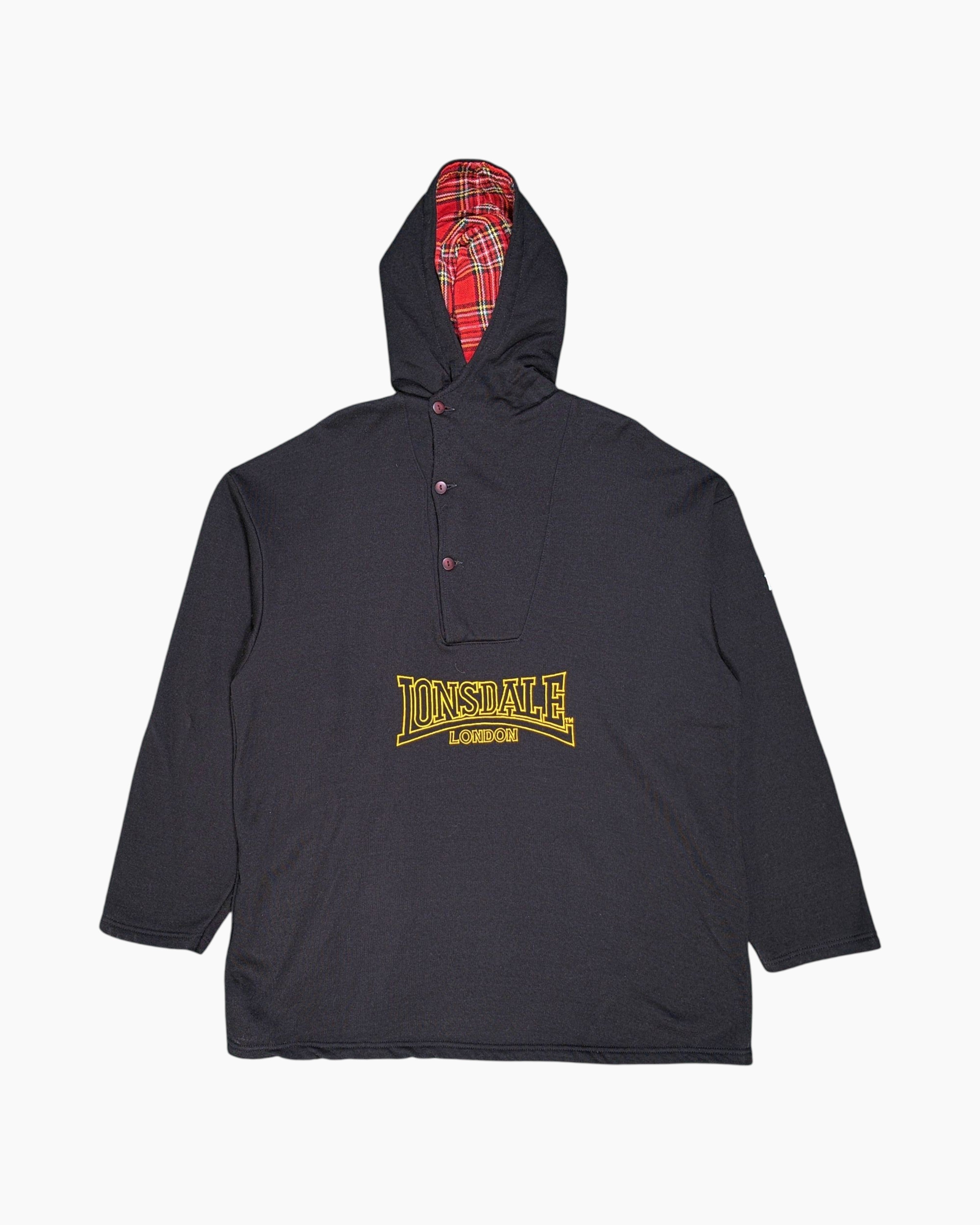 Front Vintage 80s/90s Lonsdale London Pullover Hoodie – Black Tartan Lining
