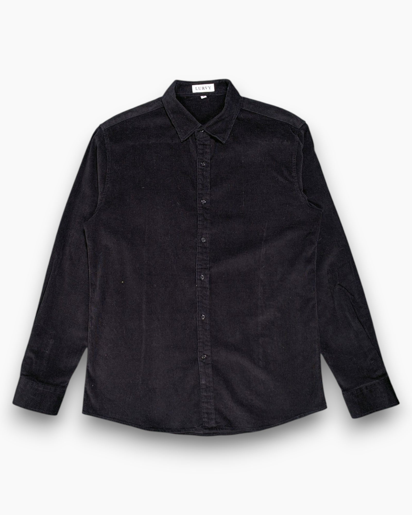 Front Pre-owned LURVY Button-Down Shirt – Black Corduroy Shacket