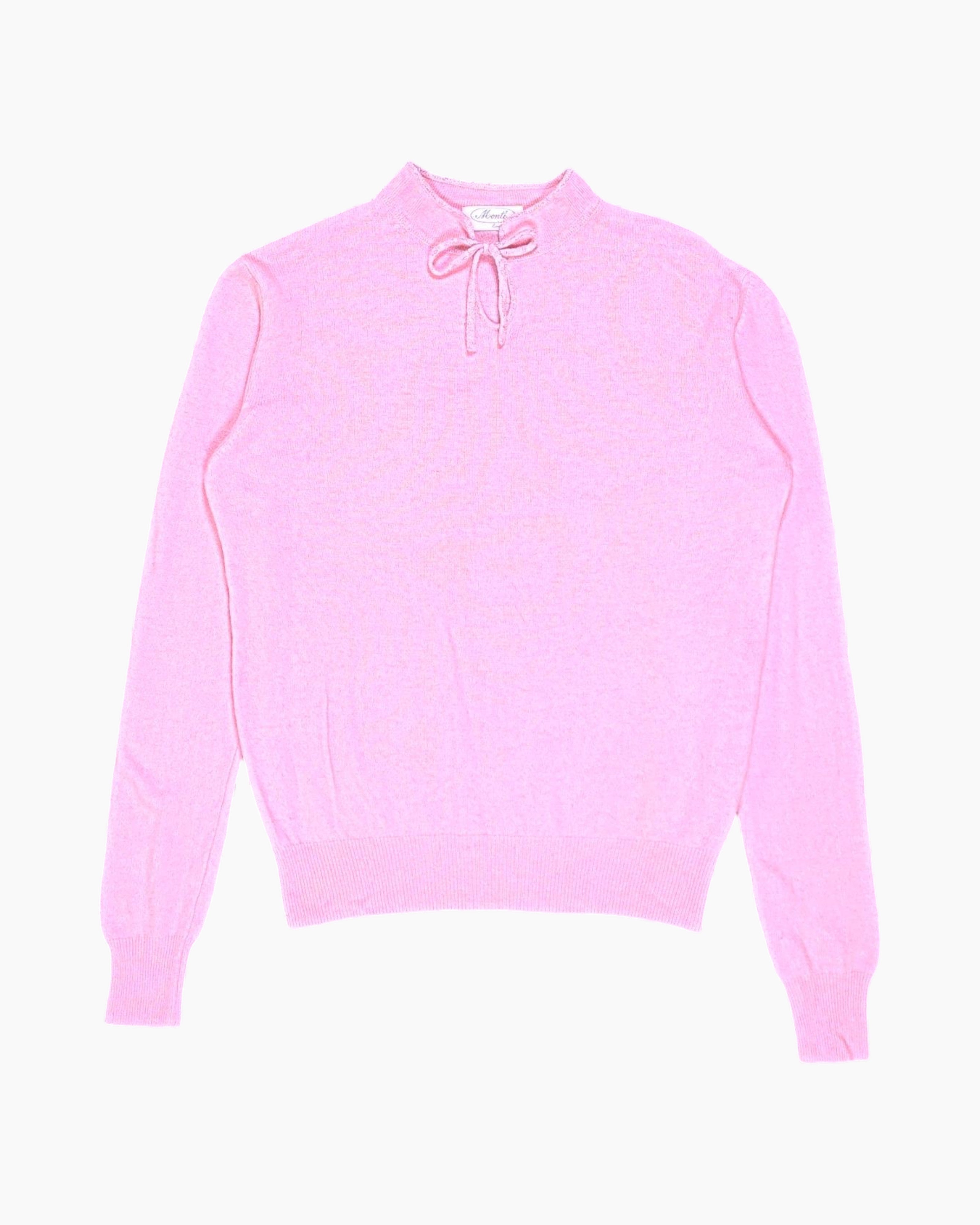 Front Vintage Y2K Minotti Pullover Sweater – Pink Cropped Tie-Neck