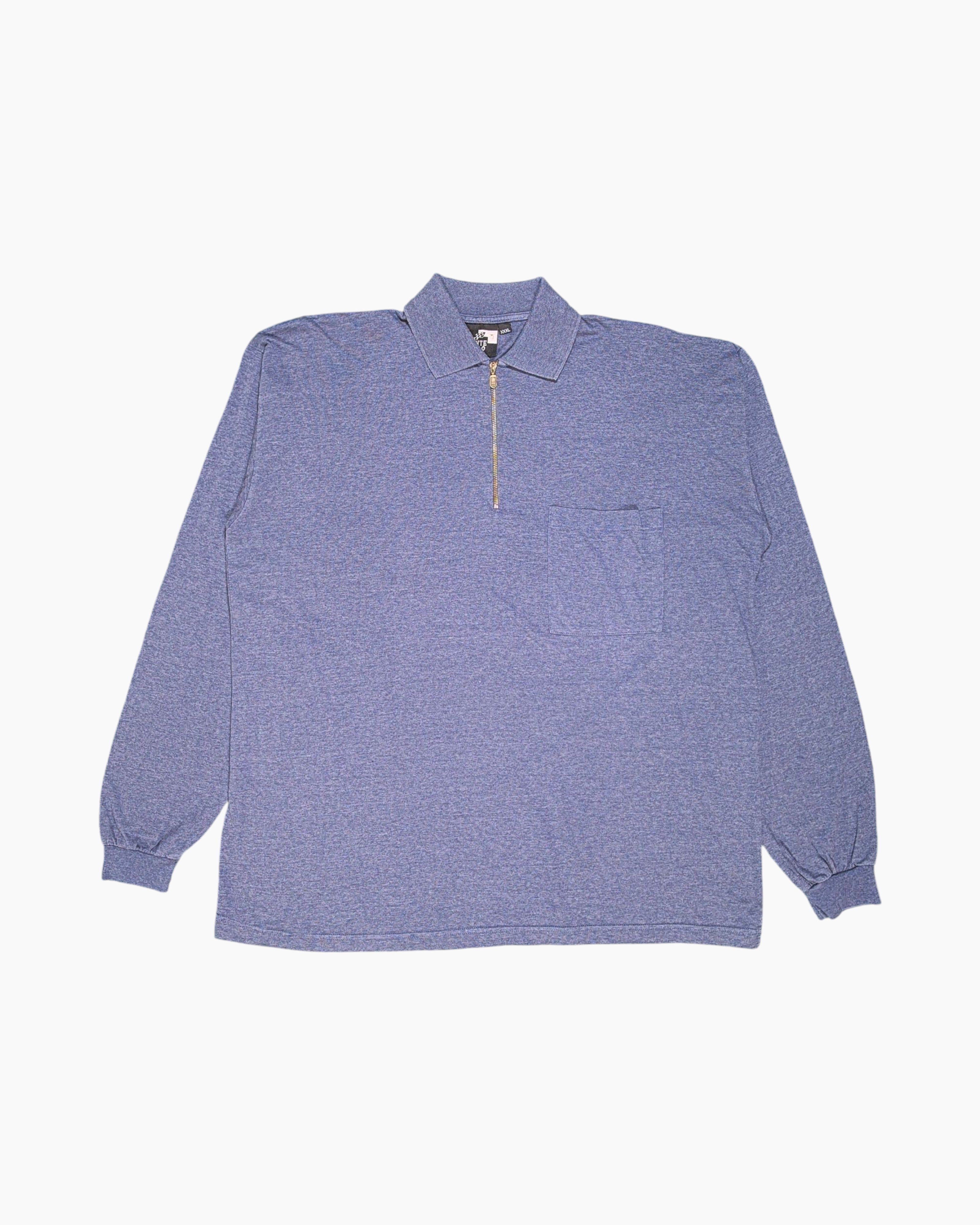 Front Vintage 80s/90s Monte Carlo Pullover Sweater – Blue Half-Zip Patch Pocket