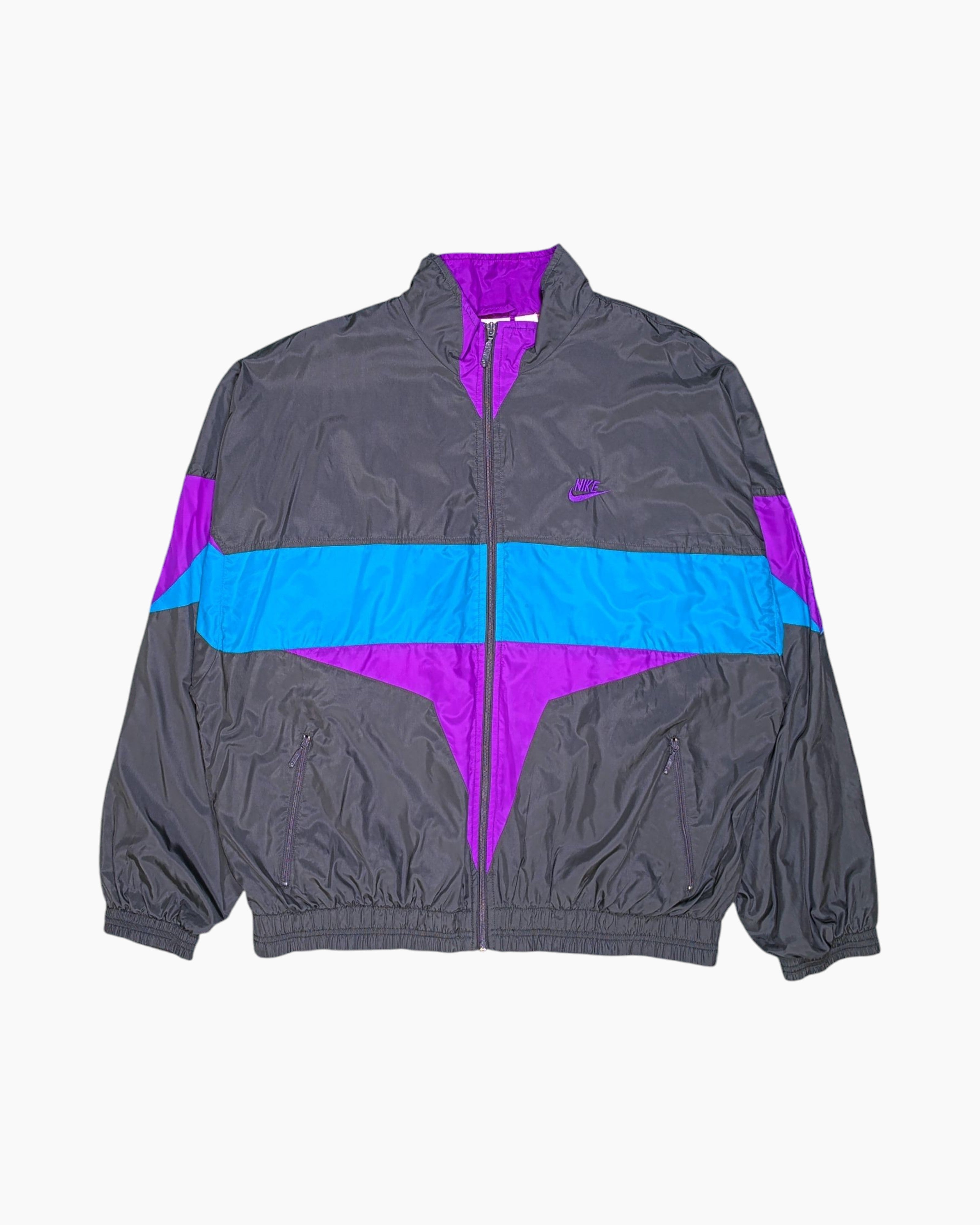 Front Vintage 80s/90s Nike Windbreaker Jacket – Purple Teal Diagonal Block
