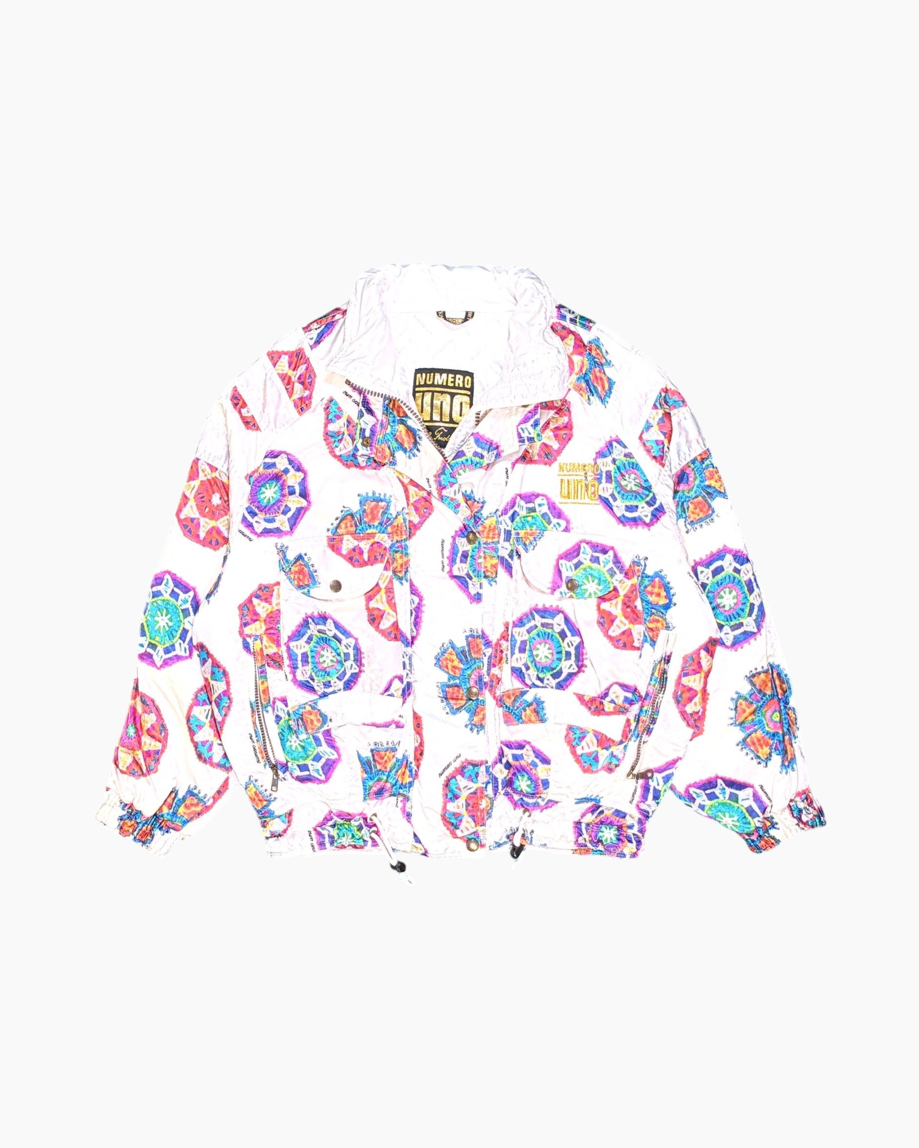 Front Vintage 80s/90s NUMERO UNO Bomber Jacket – Multicolor Geometric Print