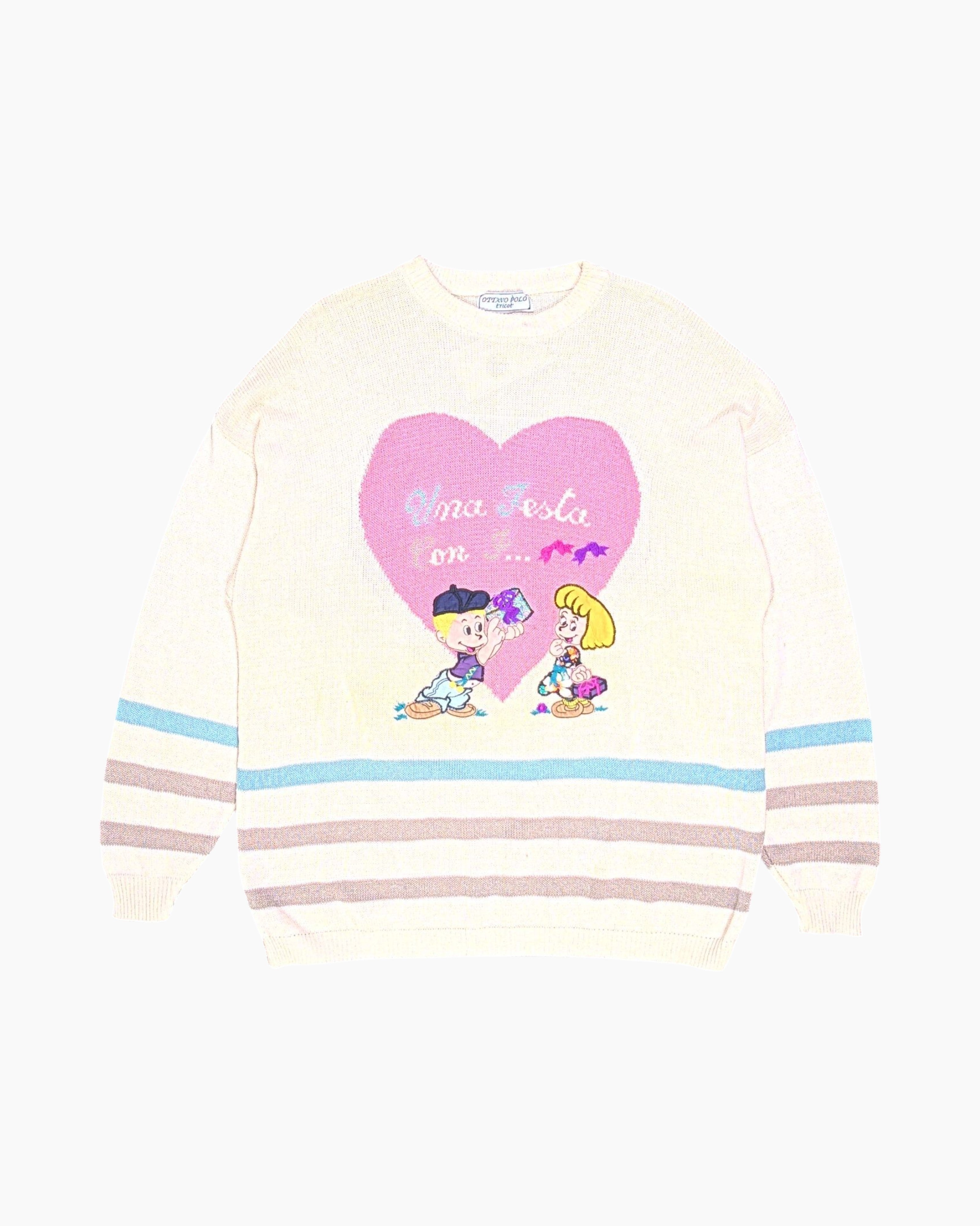 Front Vintage 80s/90s OTTAVO POLO Pullover Sweater – Cream Heart Intarsia