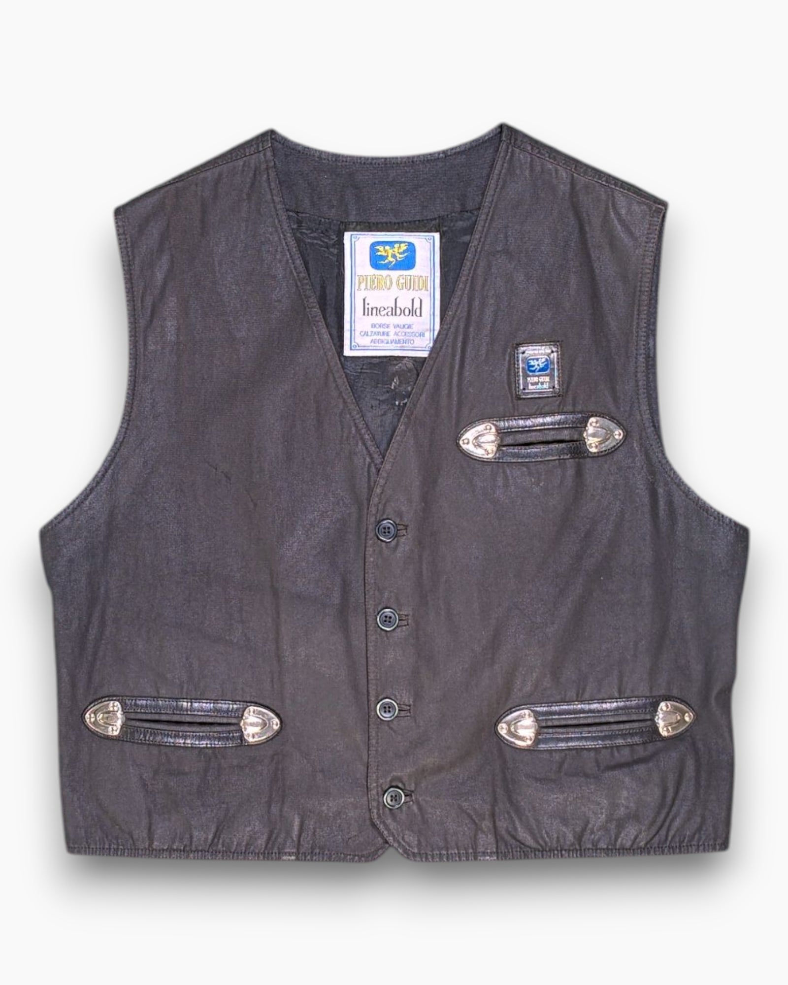 Front Vintage 80s/90s PIERO GUIDI Vest – Black Concho Hardware
